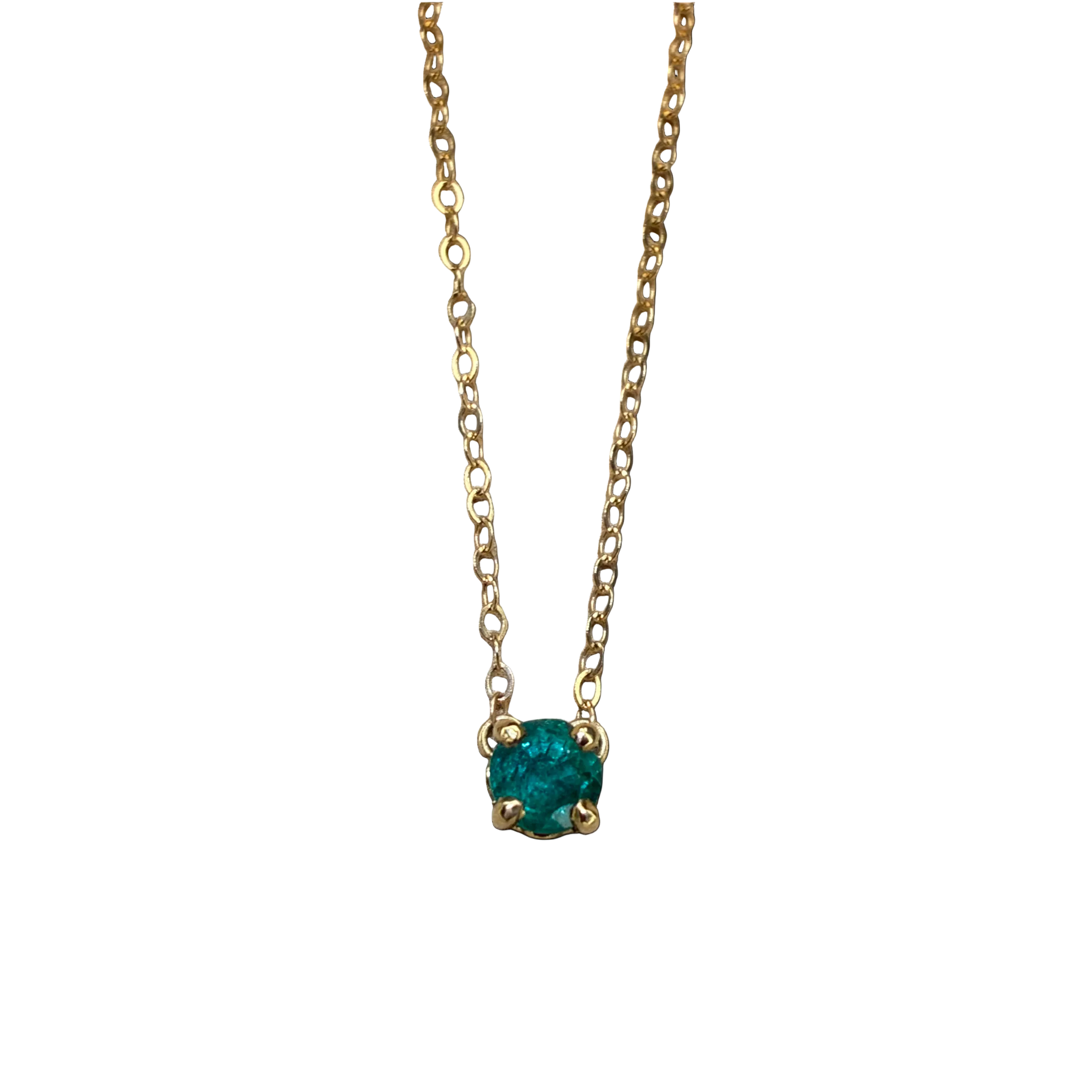 14k Yellow Gold 4mm round Emerald Solitaire Necklace