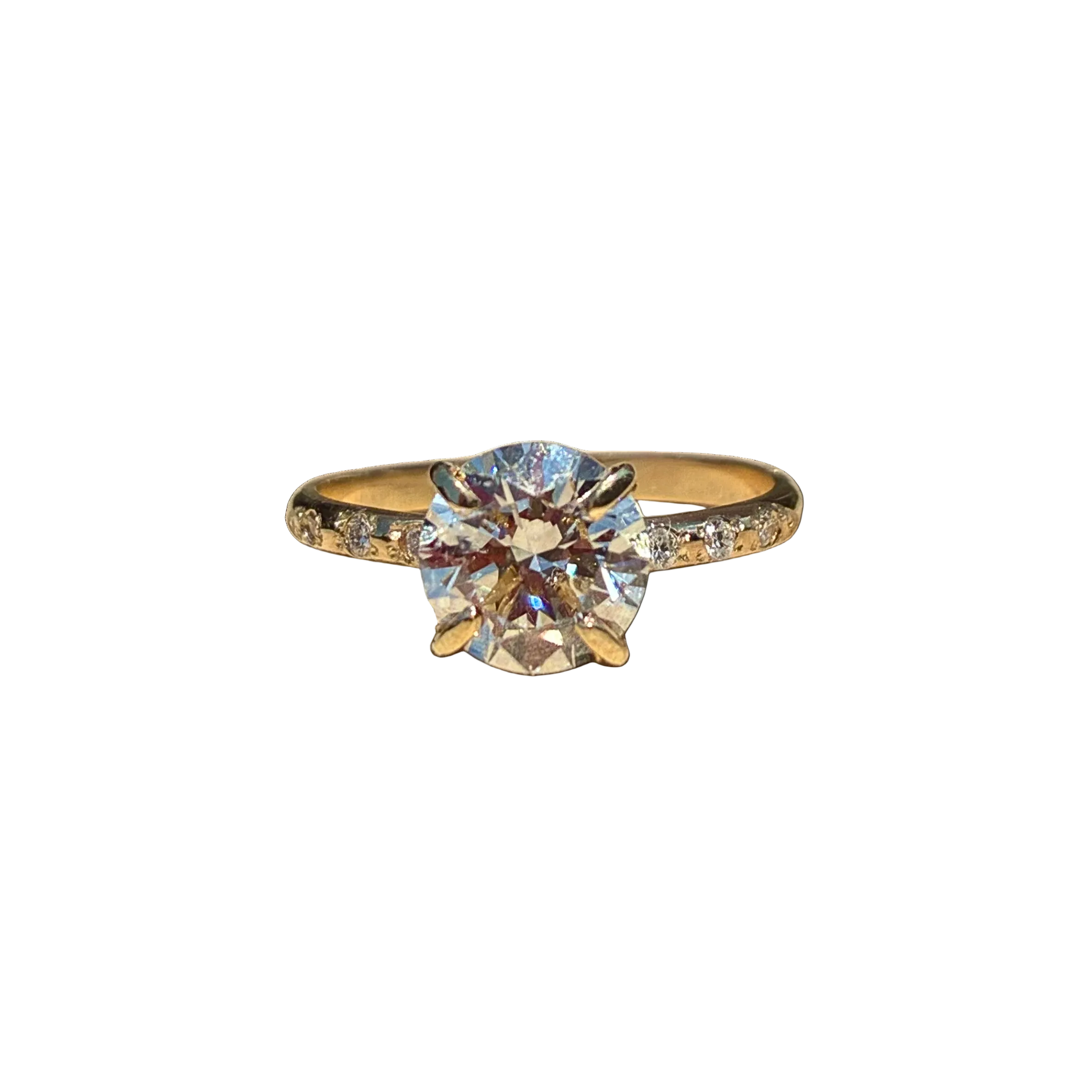 14k yellow gold, ring, jewelry, engagement ring, diamond ring, flush set diamonds, accent diamonds, lab diamond, custom jewelry, fine jewelry, gem, gemstone, gold, gold ring, handmade jewelry, hand-crafted, precious gem, rebekah brooks jewelry, northampton, cambridge
