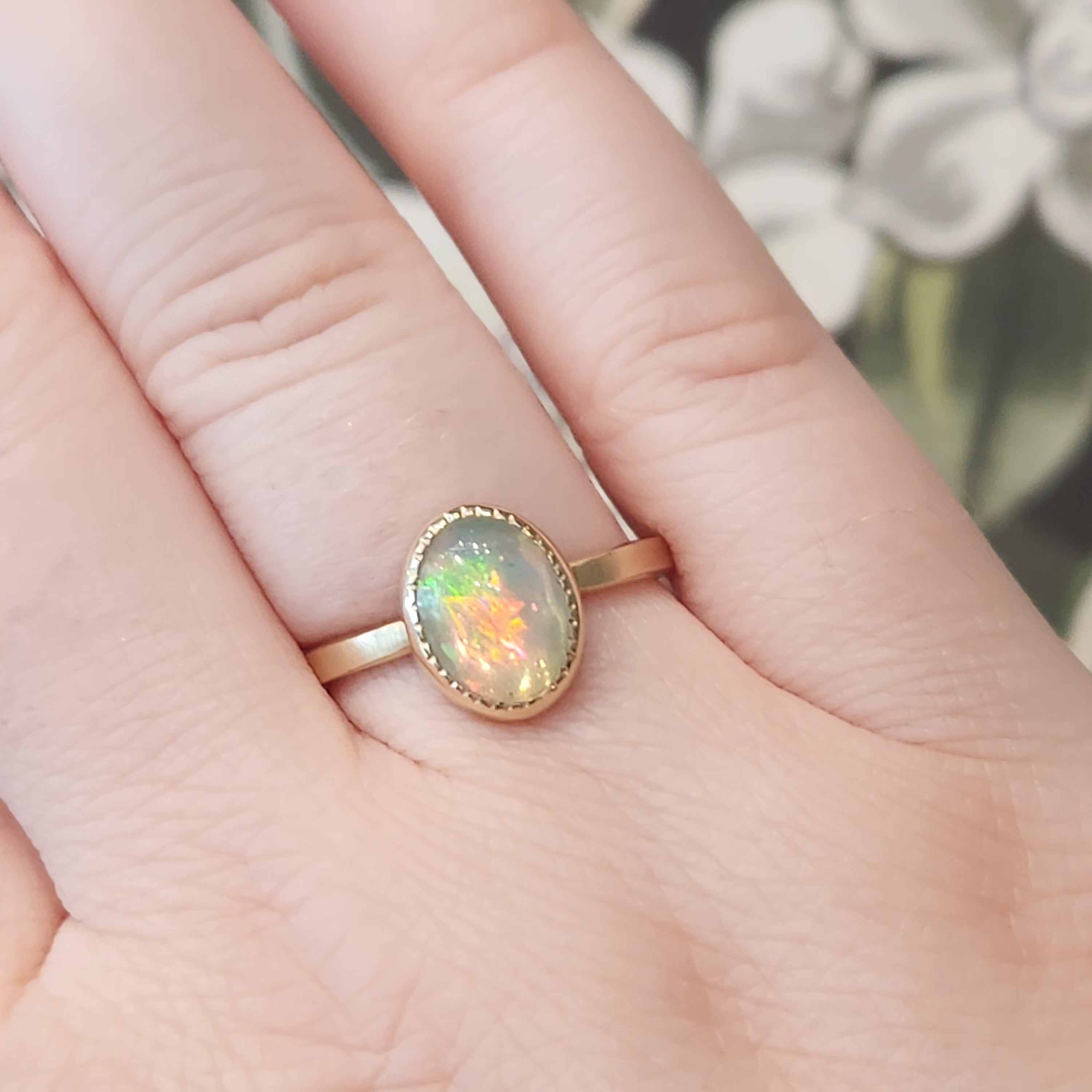 Opal Milgrain Bezel Ring