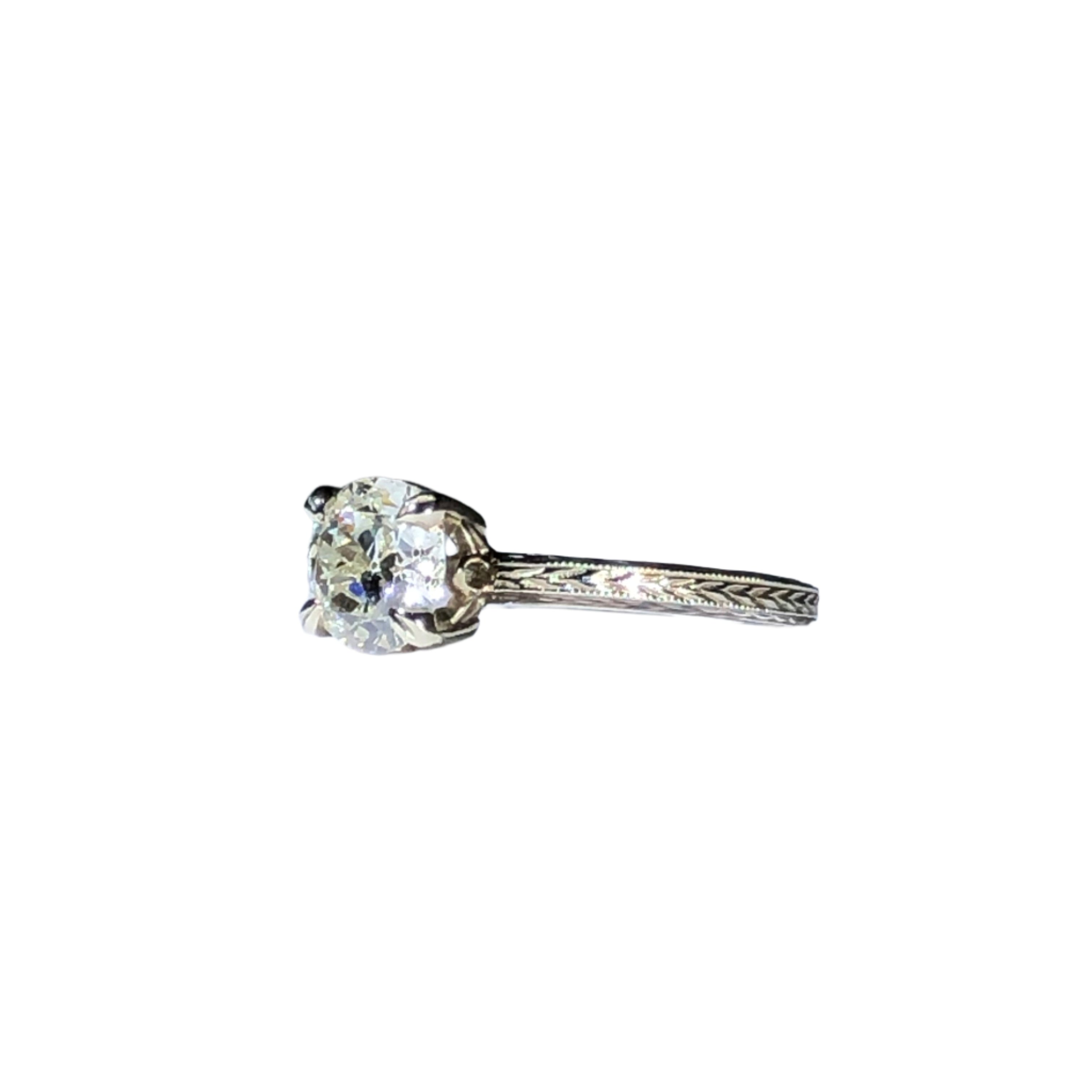 Old Euro Diamond White Gold Wheat Solitaire
