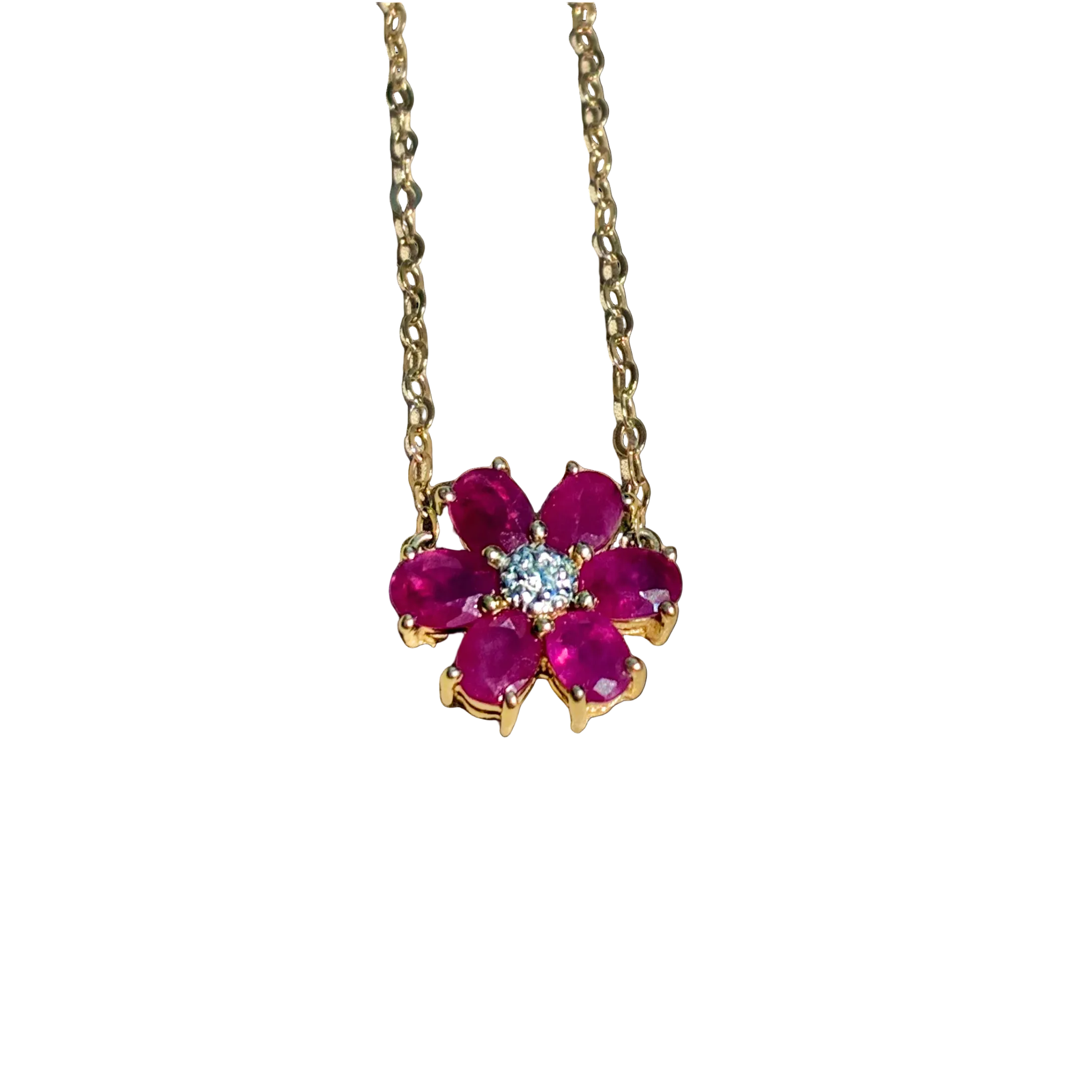 Vintage 14ky Ruby and Diamond Flower Necklace