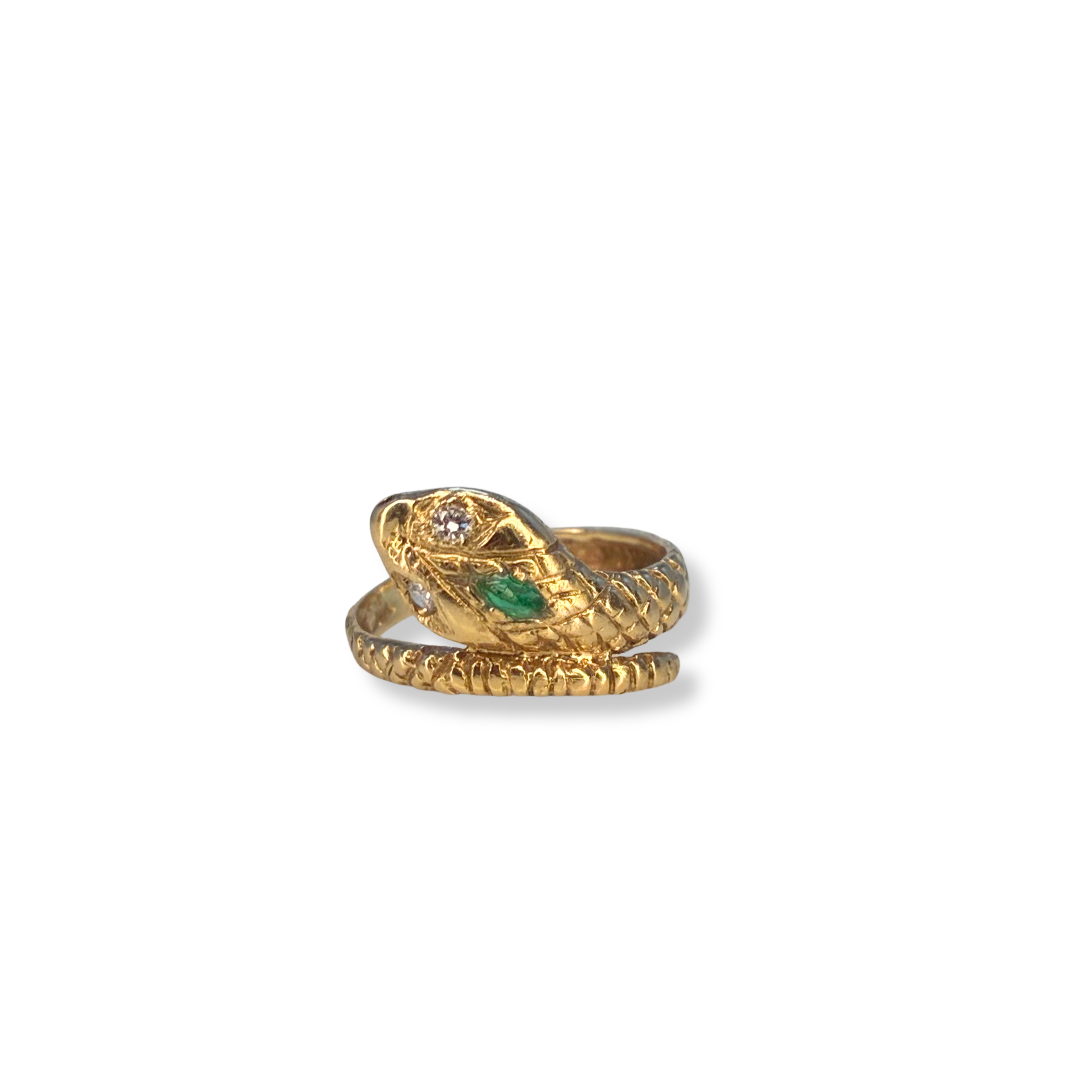 Antique Snake Ring with Emerald and Diamonds
