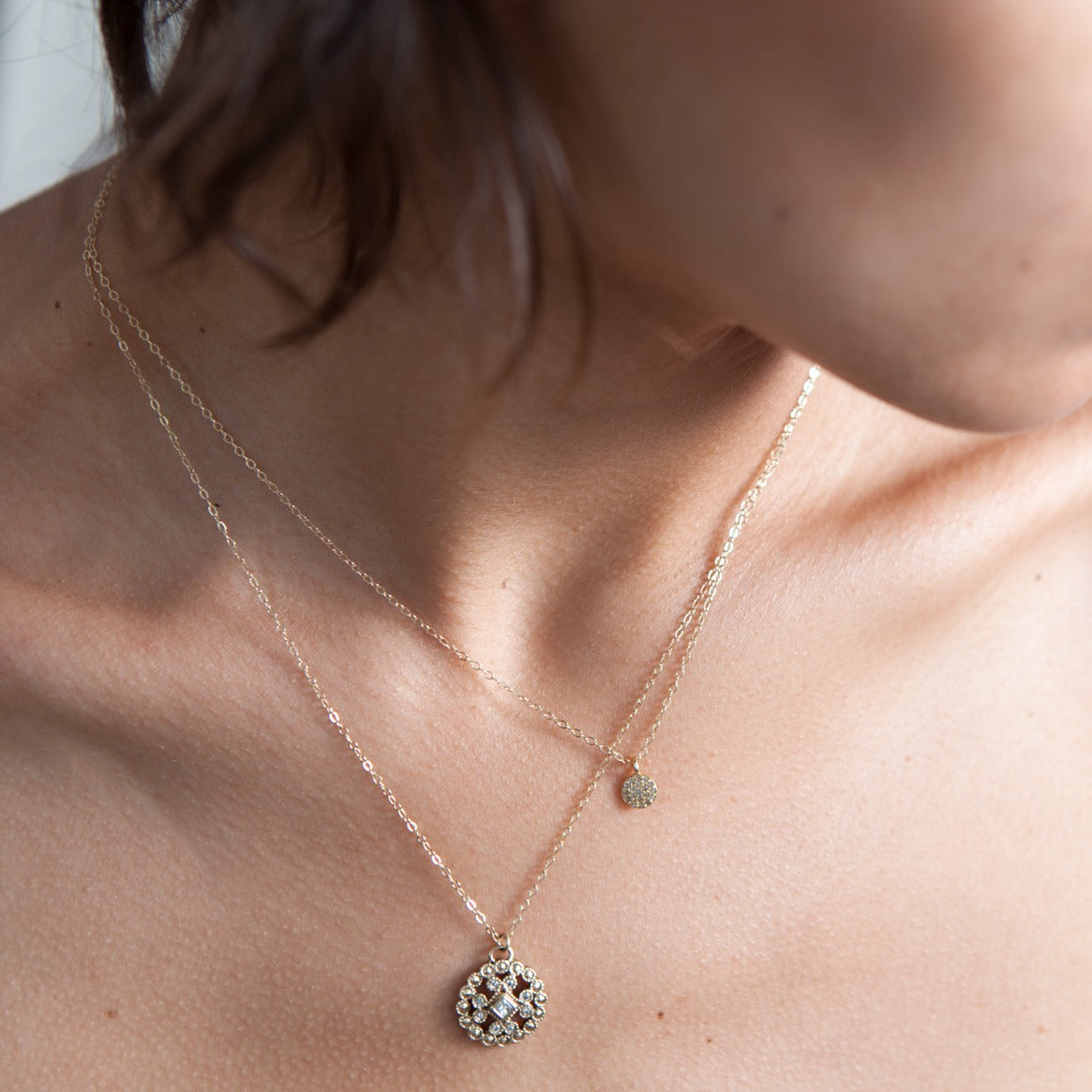 14k Gold Lace Cast Necklace with Diamonds