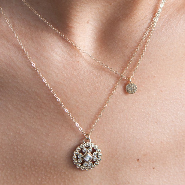 14k Gold Lace Cast Necklace with Diamonds