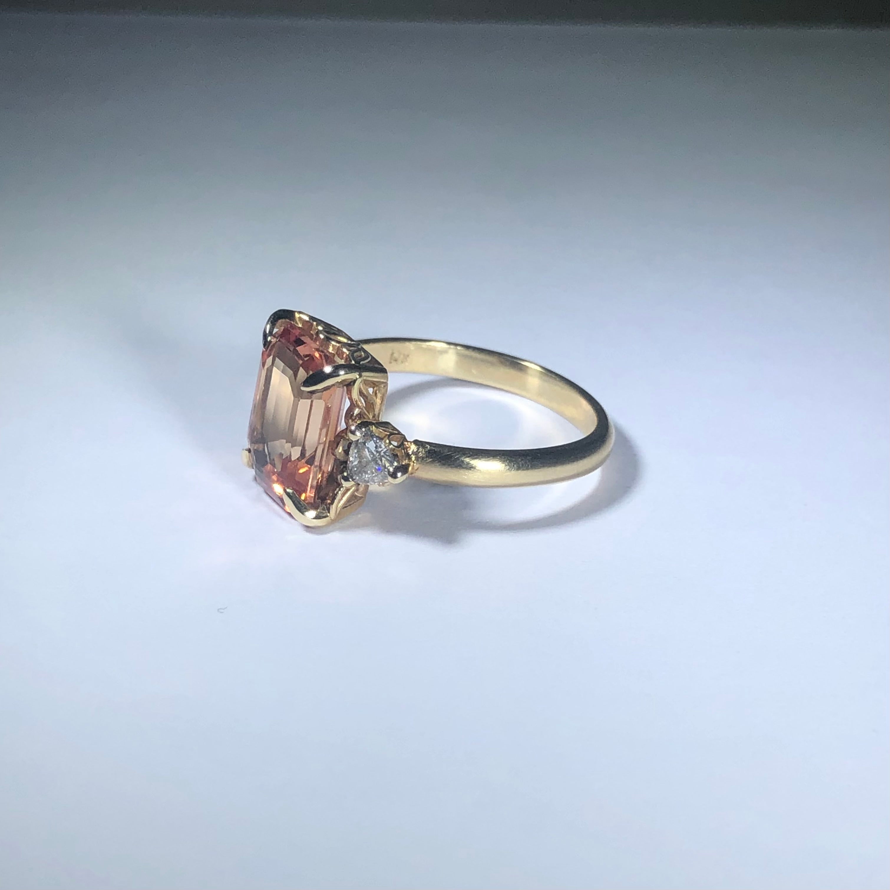 Radiant cut Peach Sapphire Ring