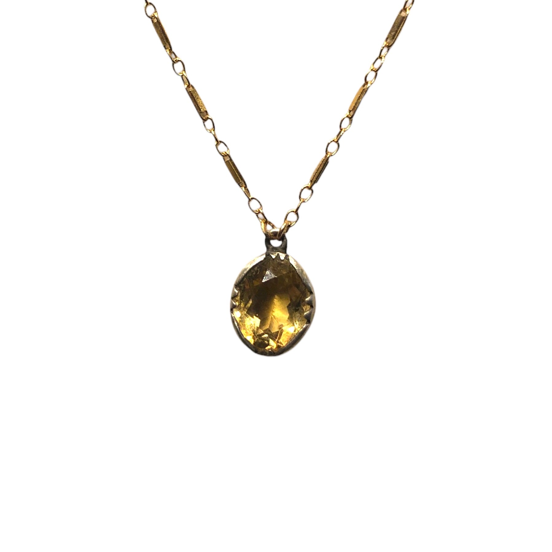 Georgian Oval Citrine w/ Silver Bezel Necklace