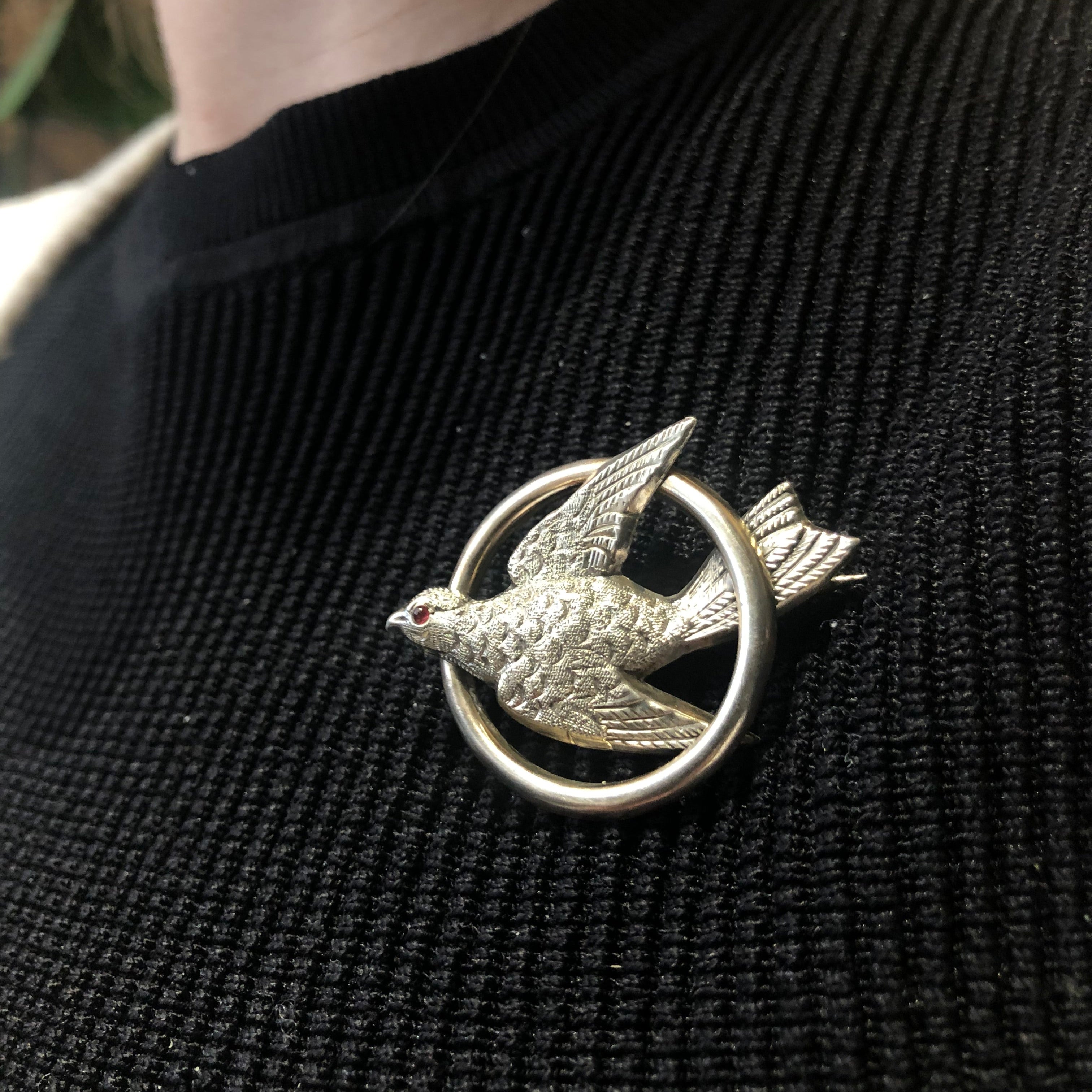 Antique Victorian Garnet-Eyed Bird Brooch