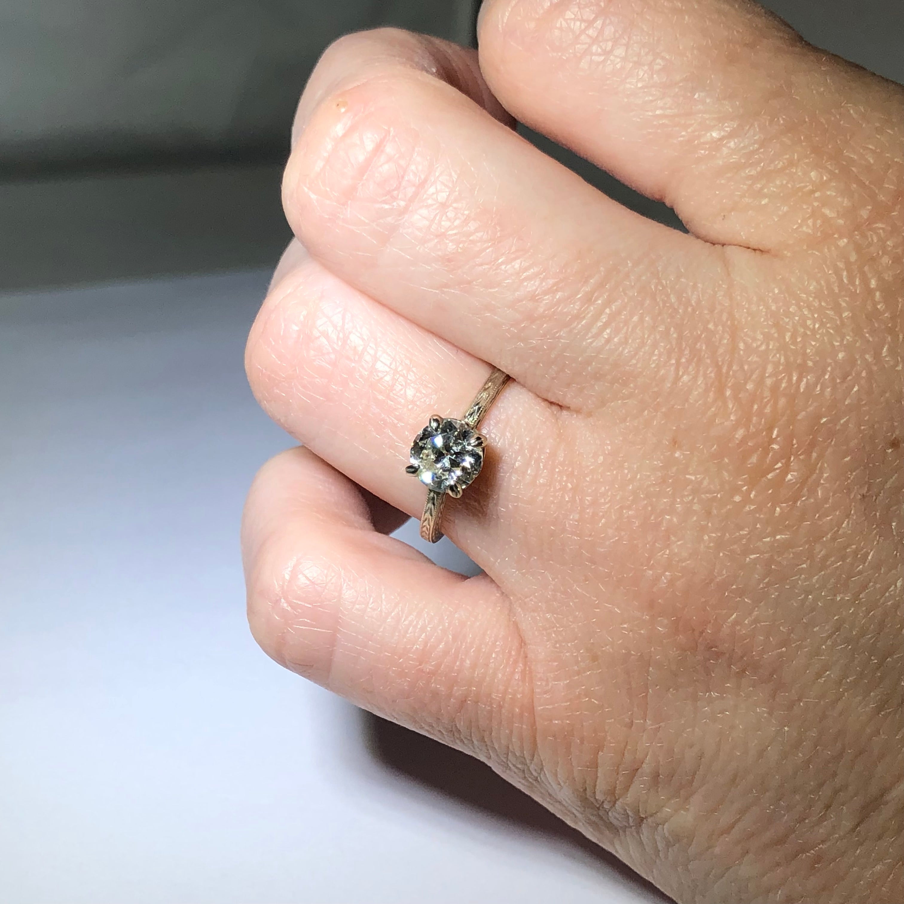 Old Euro Diamond White Gold Wheat Solitaire