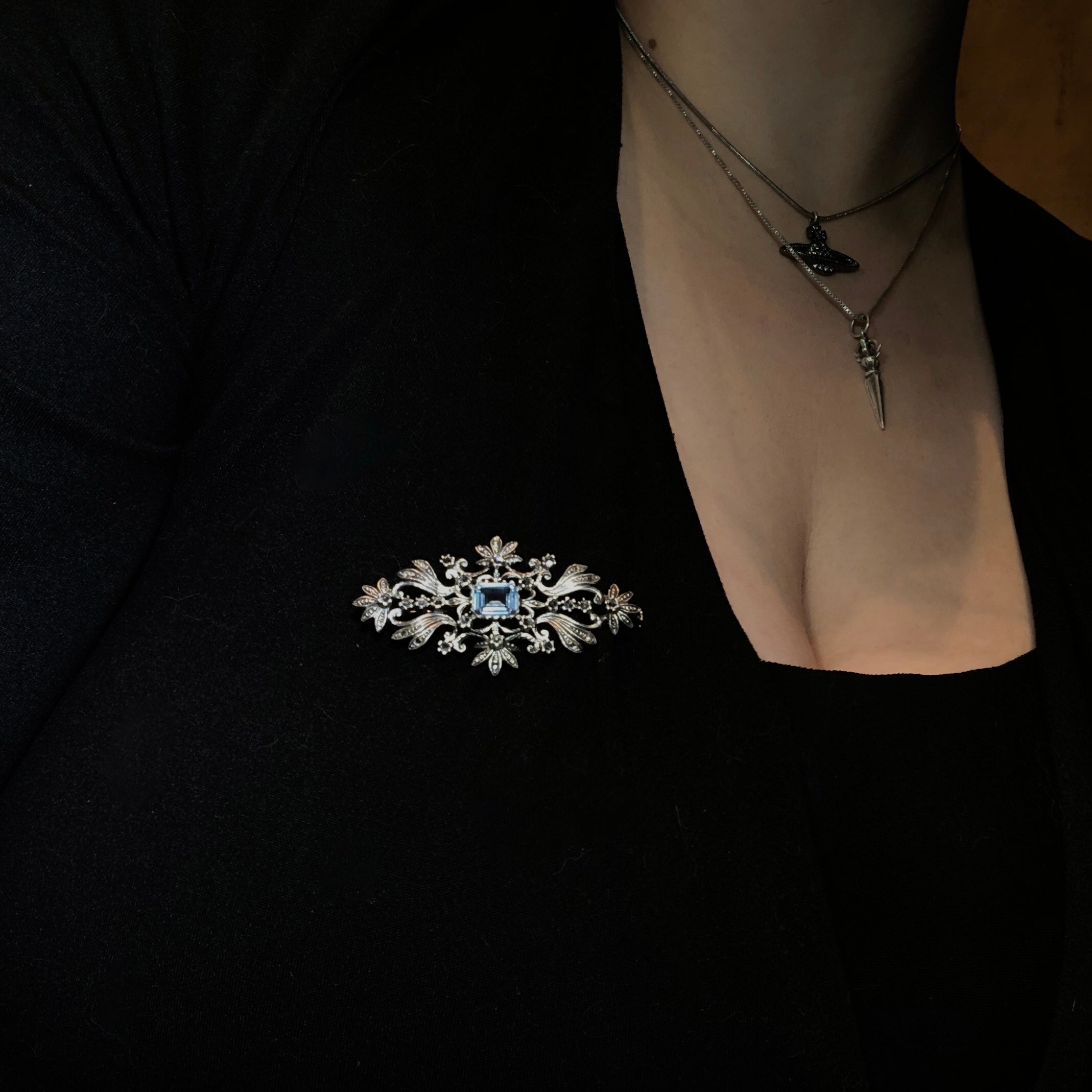 Vintage Blue Topaz Brooch