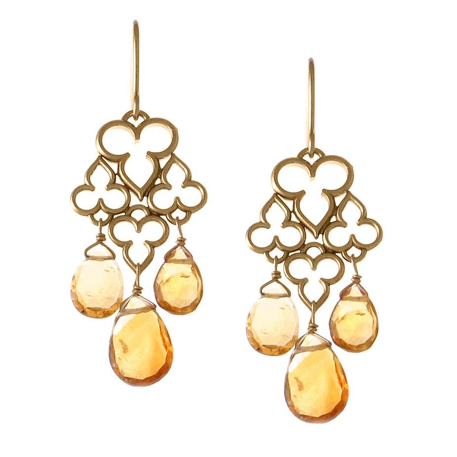 drop earrings, briolette gemstone, citrine, handmade earrings