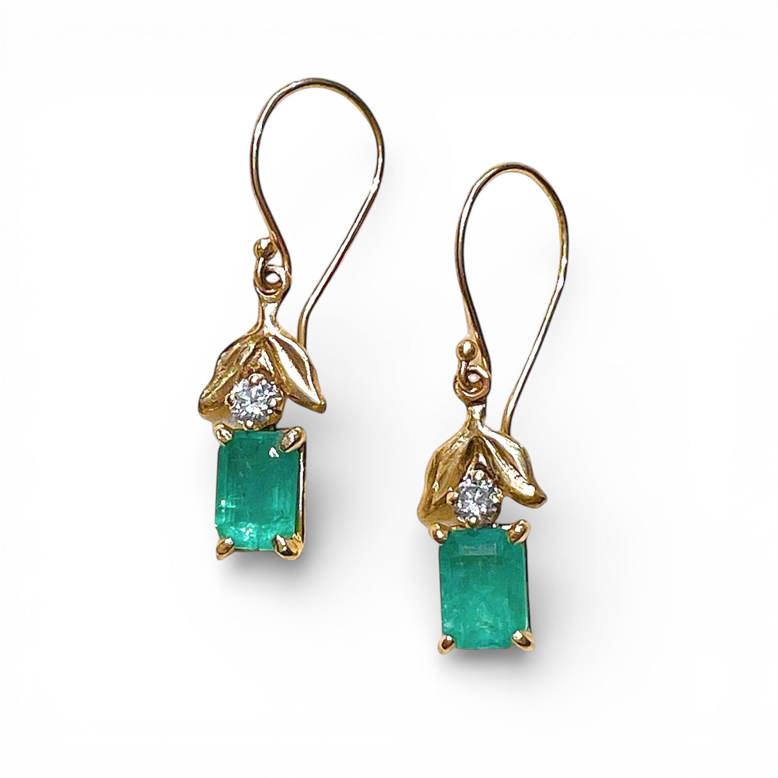 14k Emerald and Diamond Earrings