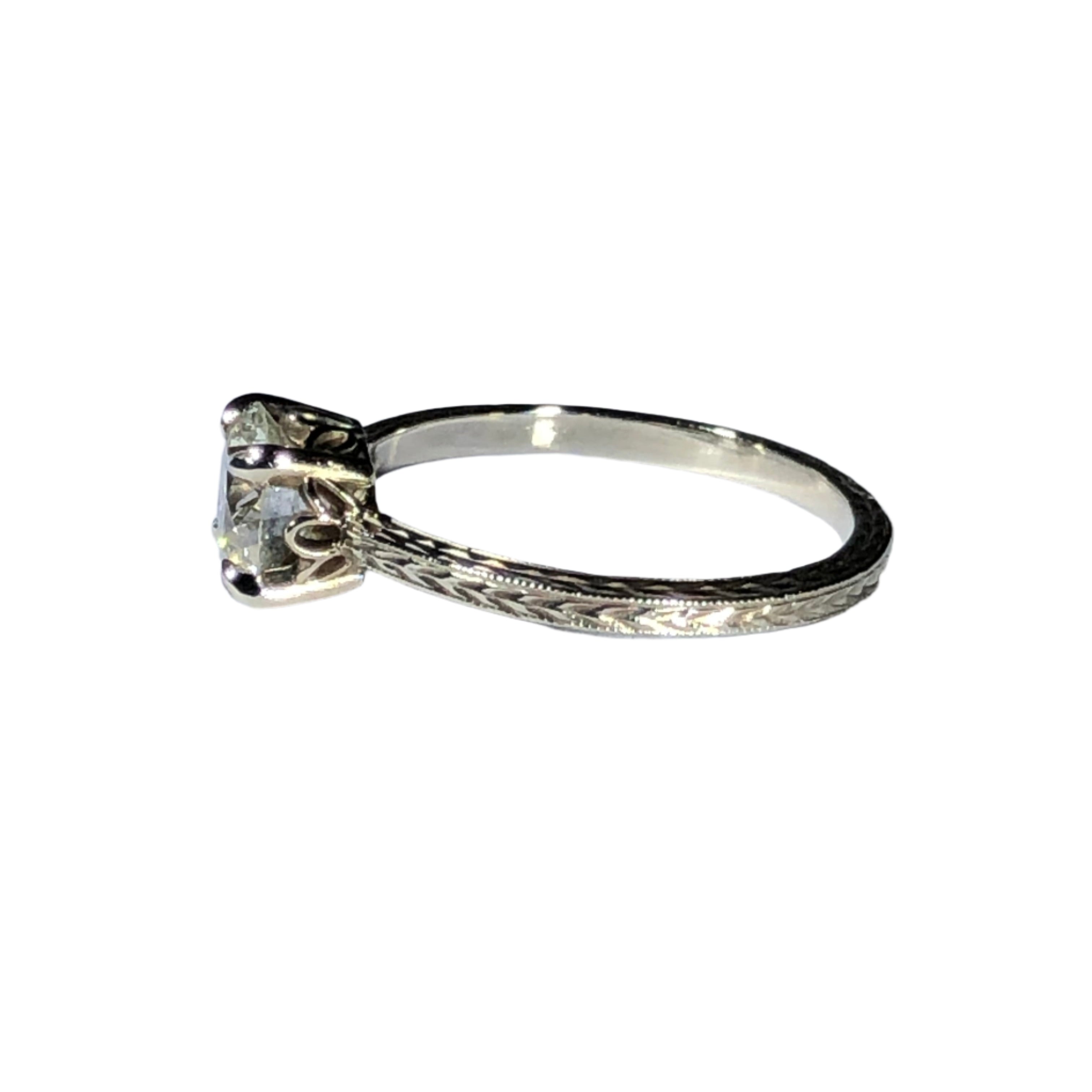 Old Euro Diamond White Gold Wheat Solitaire