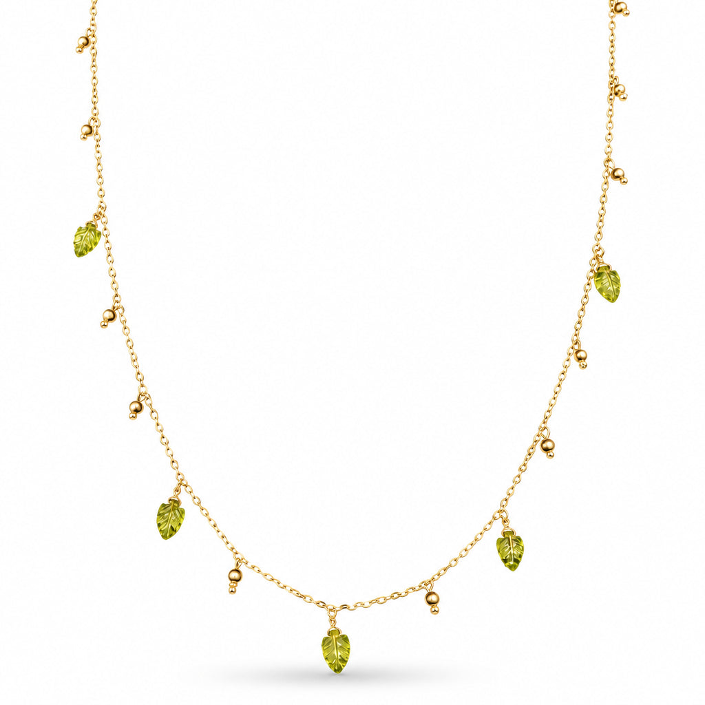 14k Peridot Leaf Drop Necklace