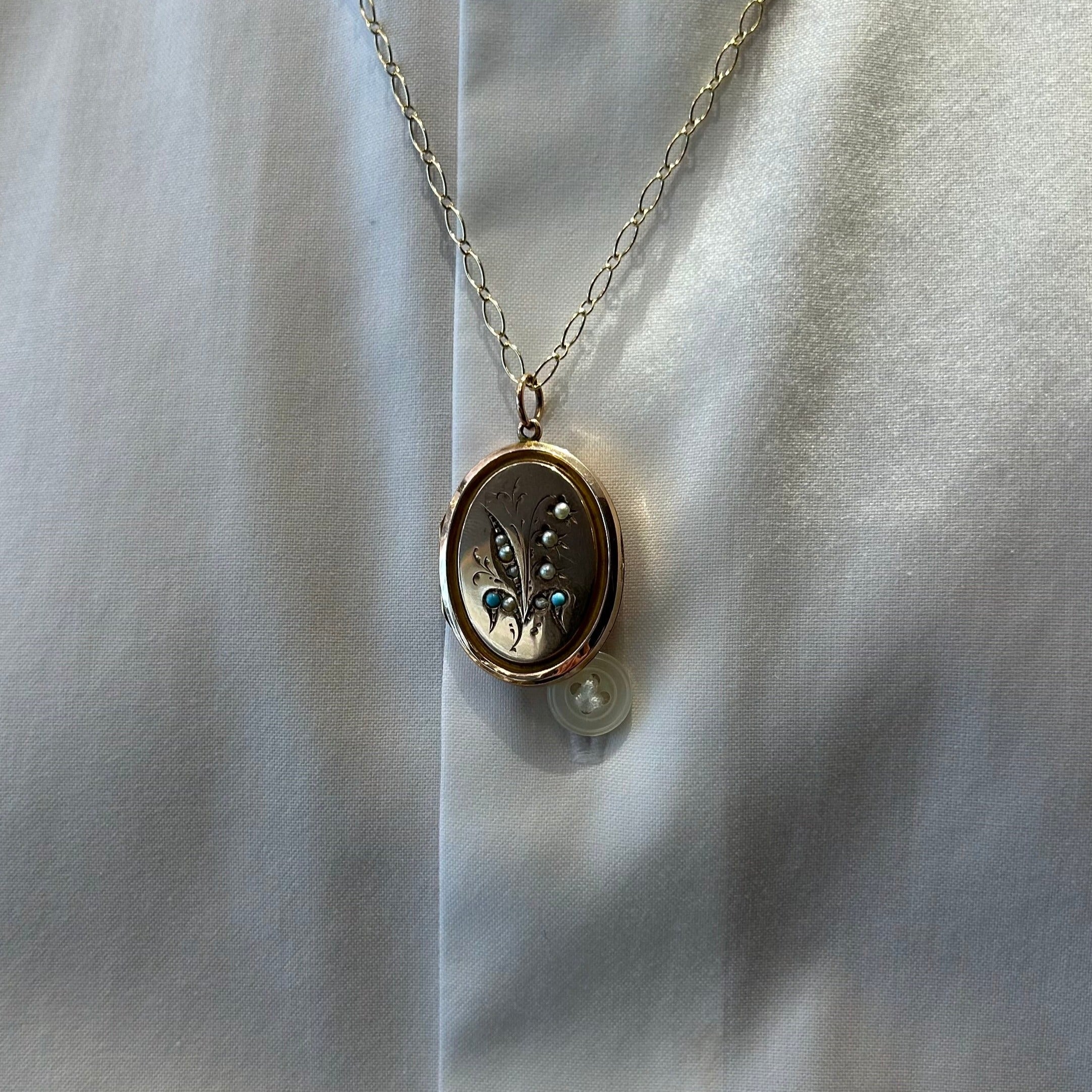 9kt Victorian Locket with Seed Pearl and Turquoise