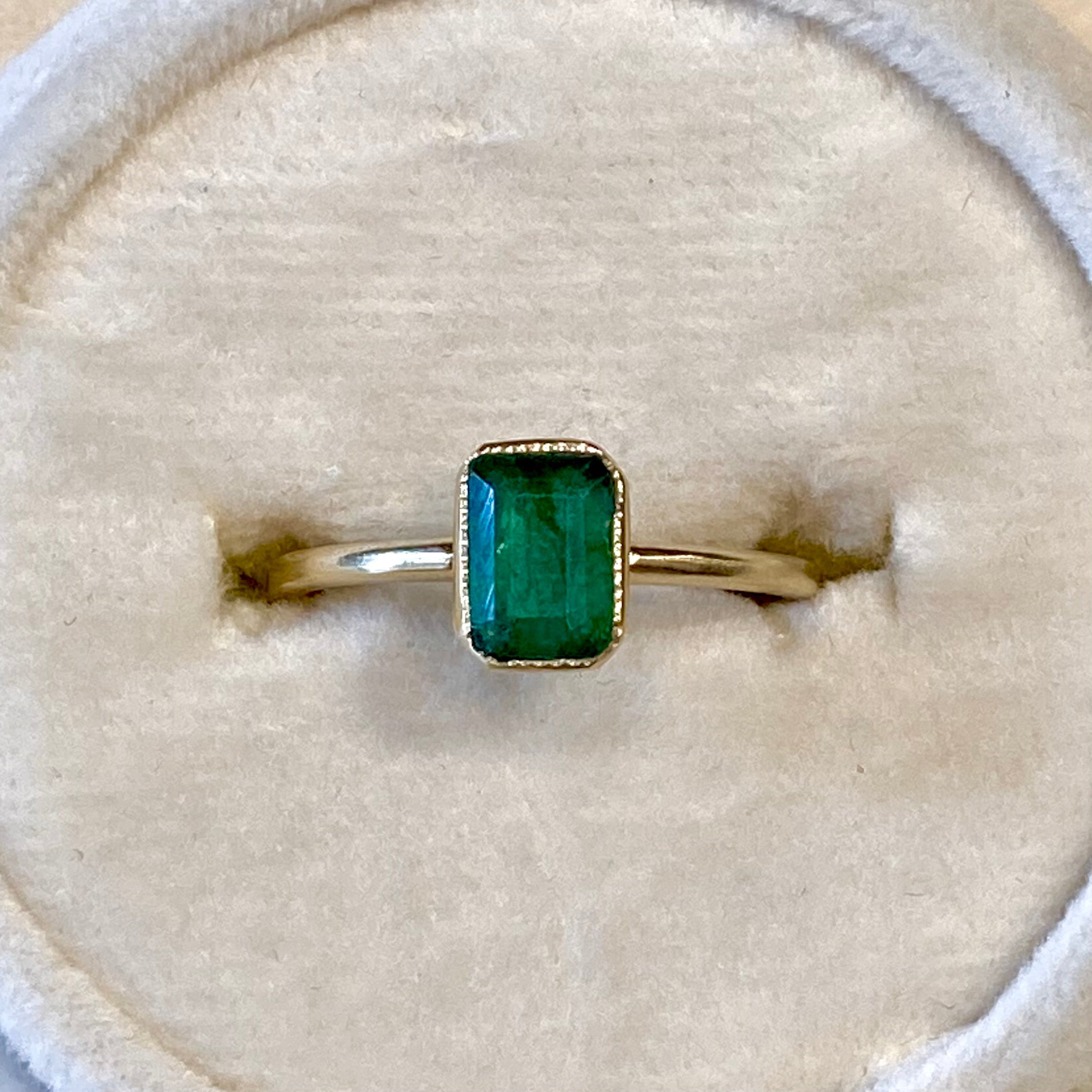 14k gold bezel, handmade bezel, handmade ring, emerald gemstone, emerald cut emerald, natural emerald, emerald gemstone ring, emerald bezel ring, clean girl aesthetic, timeless jewelry, bezel ring, modern design, vintage inspired, handmade 14k gold ring, custom design jewelry