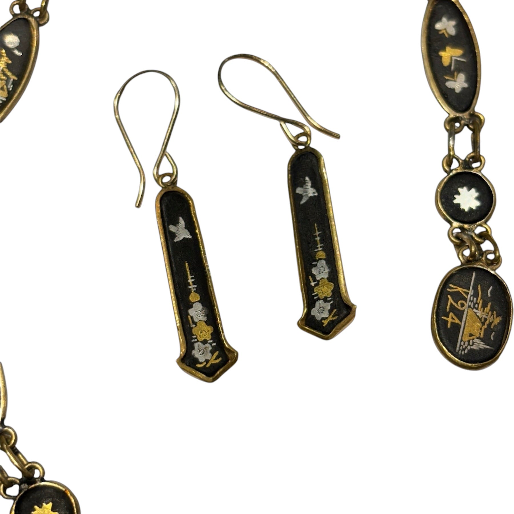 Rare Antique Damascene Necklace and Earring Set