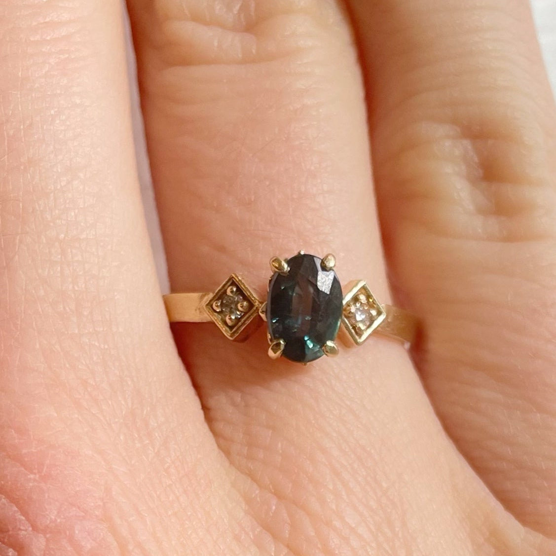 rebekah brooks, rebekah brooks jewelry, ring, engagement ring, sapphire ring, sapphire engagement ring, gold ring, sapphire and diamond ring, unique ring, unique engagement ring, ring, gold and sapphire ring