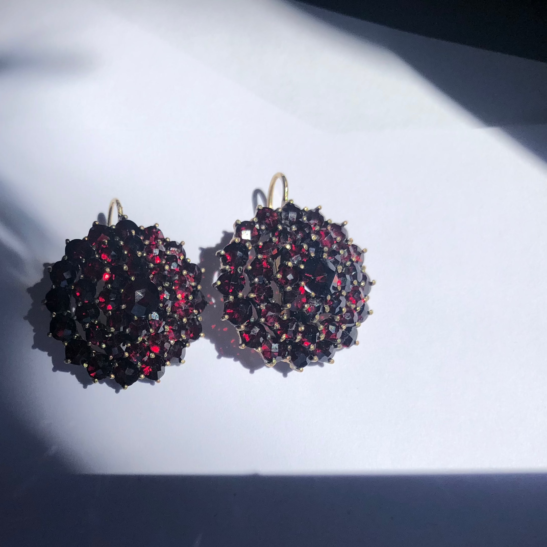 Antique Victorian Bohemian Garnet Cluster Earrings