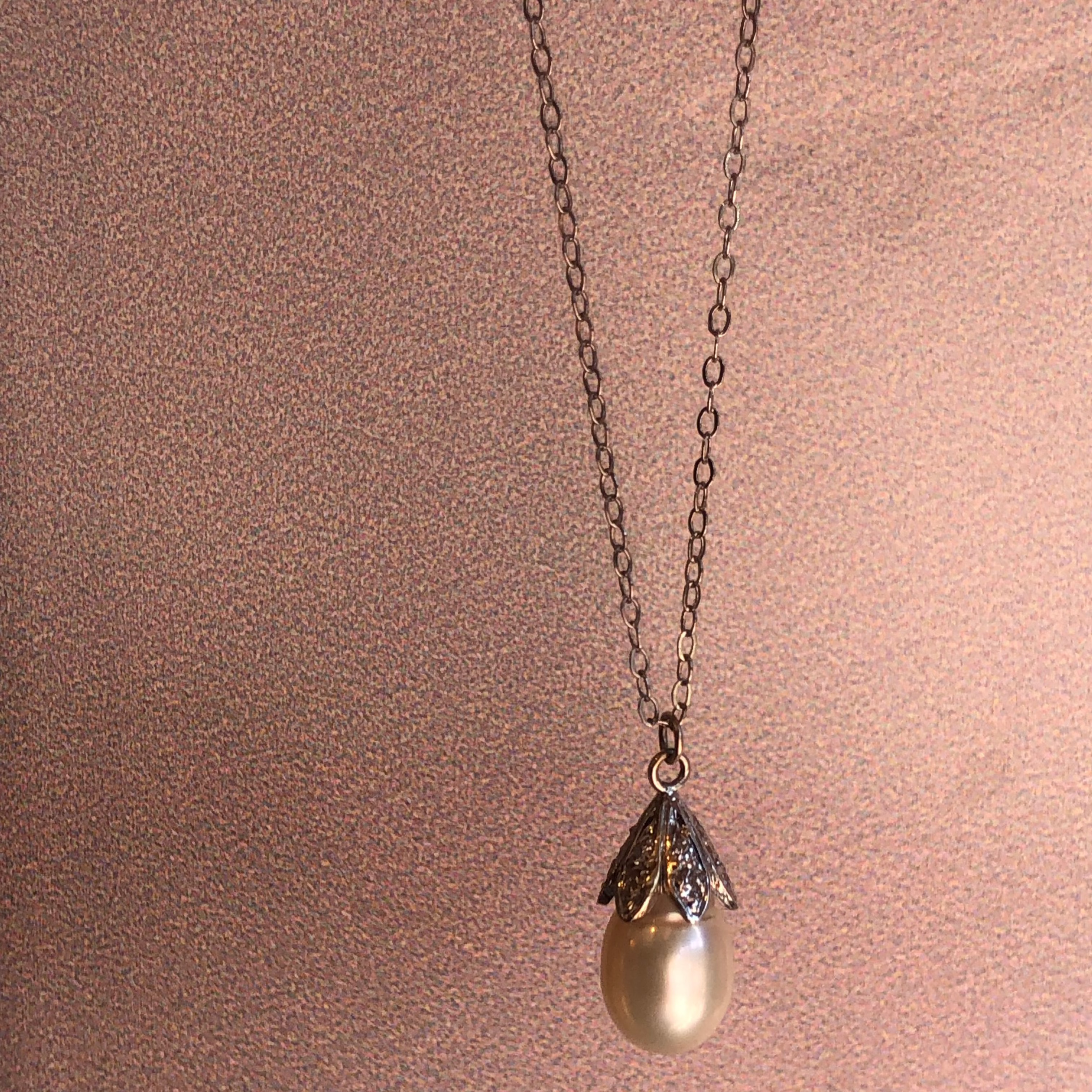 Antique Sterling Silver Diamond and Pearl Necklace