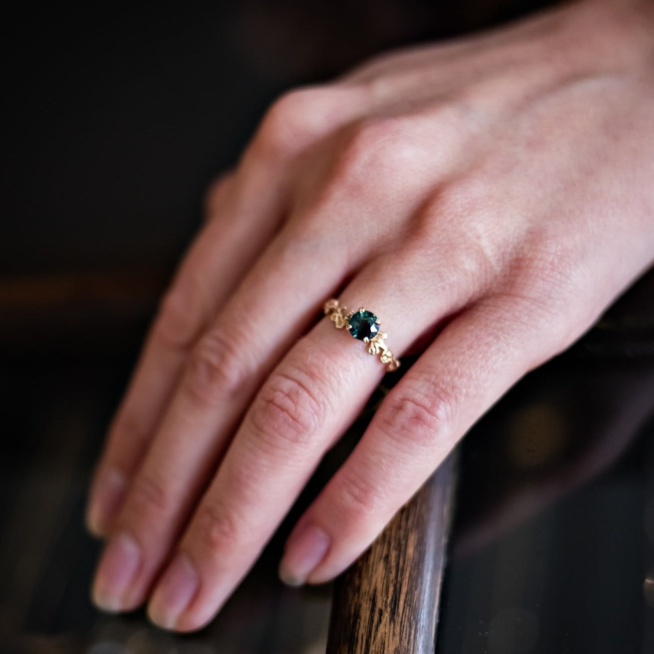 The Garland Engagement Ring w. Teal Sapphire