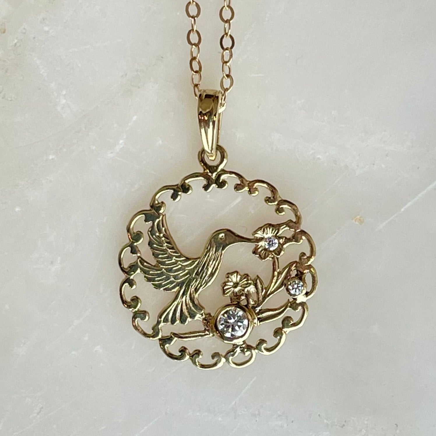 Antique Hummingbird Necklace with Diamonds