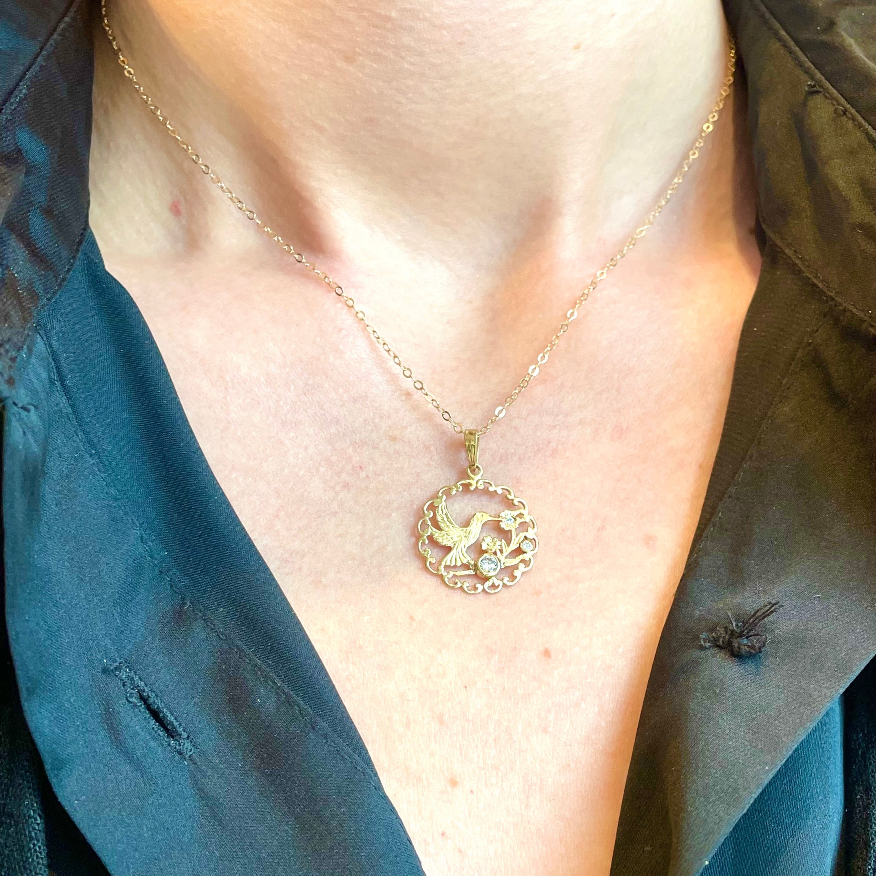 Antique Hummingbird Necklace with Diamonds