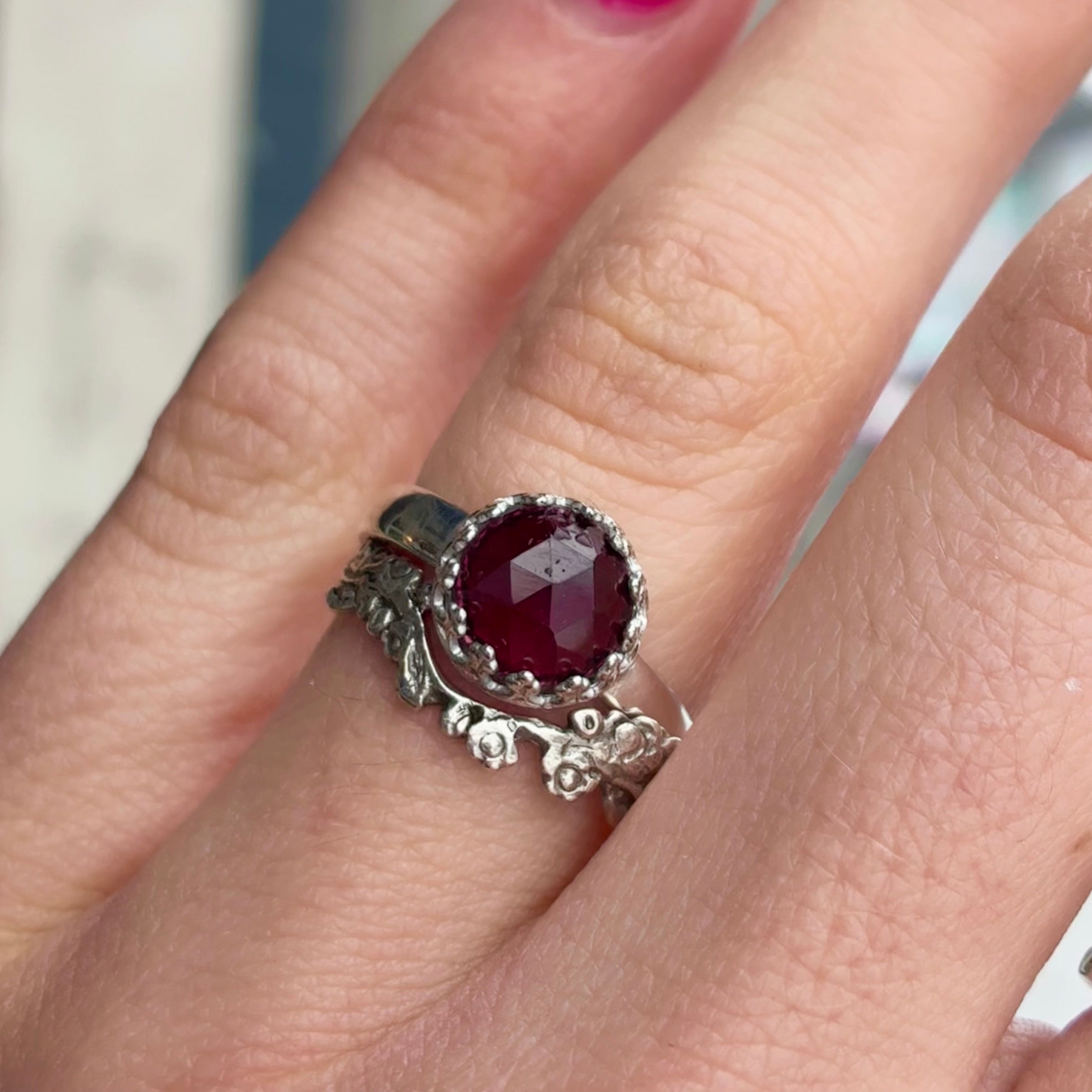 Sterling Silver and Garnet Crown Ring