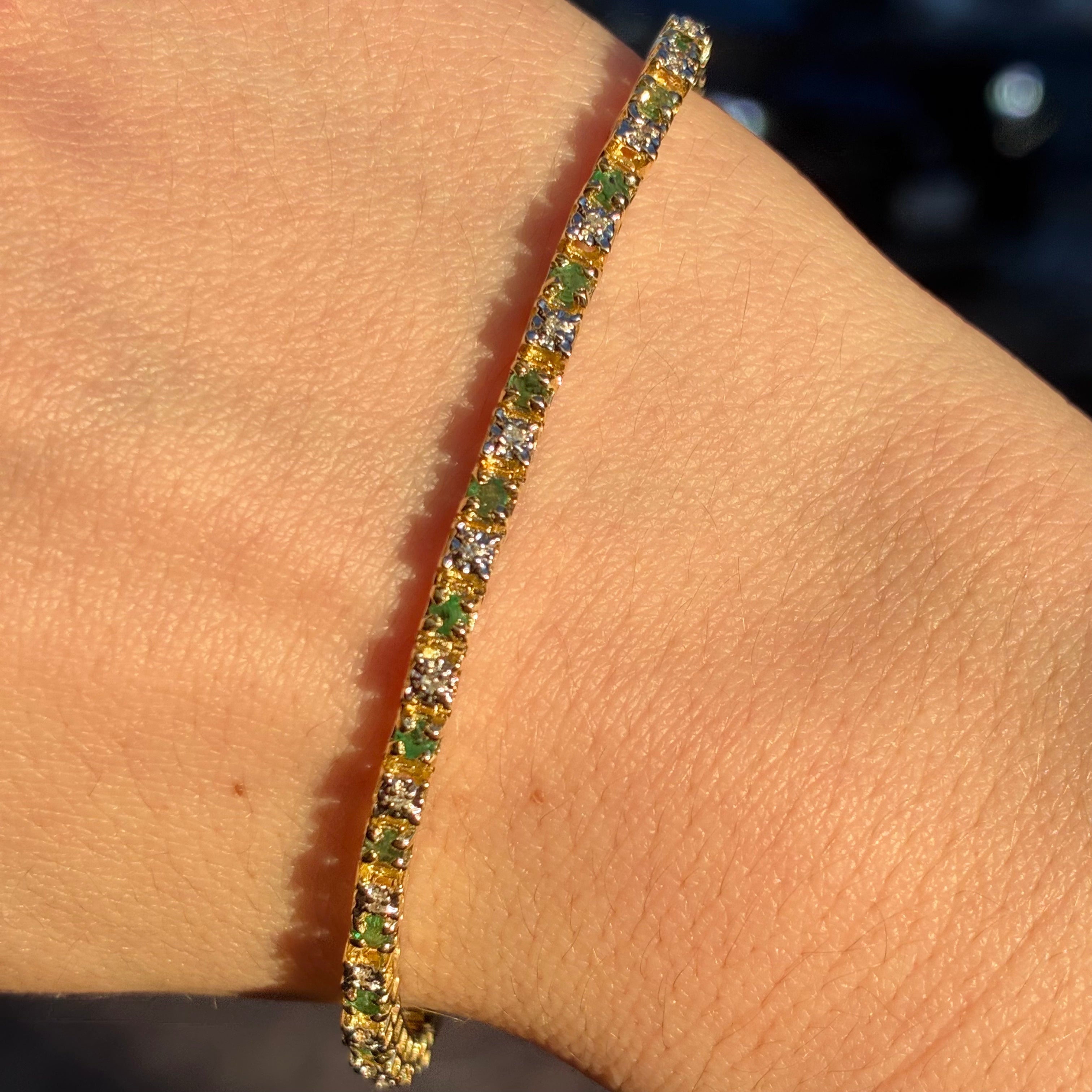 Vintage 10ky Diamond and Emerald Tennis Bracelet