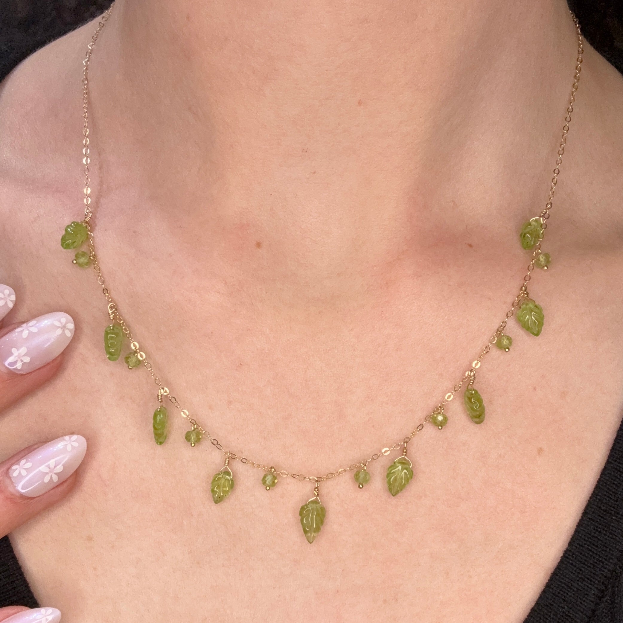 14k Peridot Leaf Drop Necklace