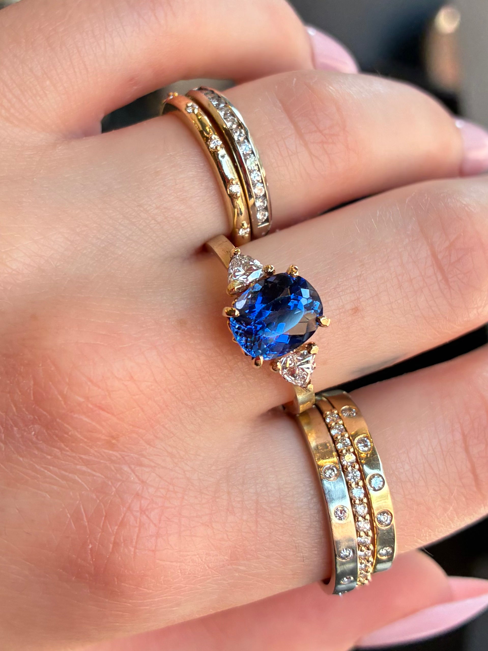 Cushion Cut Sapphire and Diamond Trillions Ring