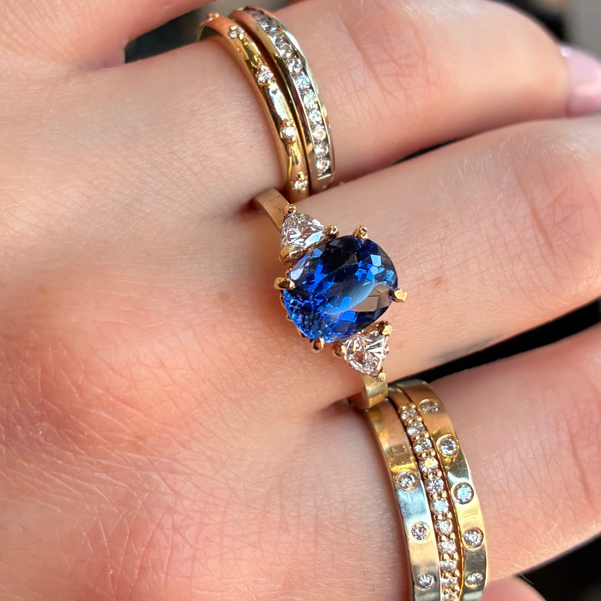Cushion Sapphire and Diamond Trio Ring