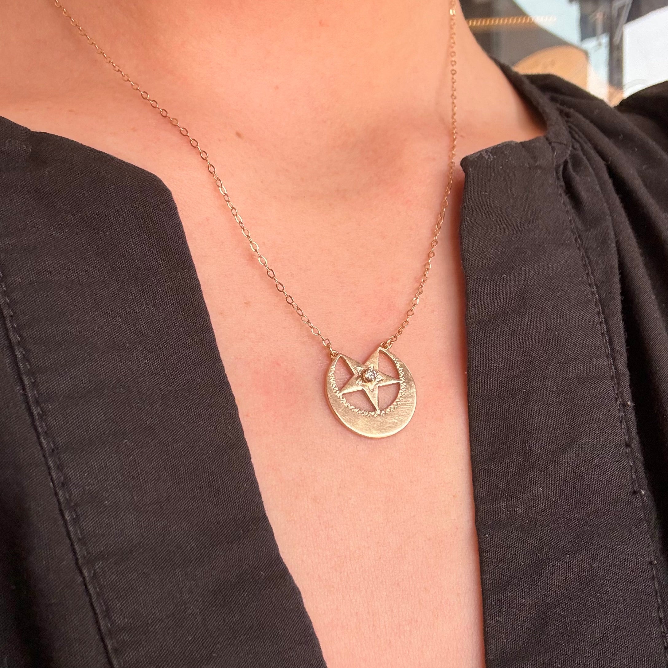 One-of-a-Kind 14k Eastern Star and Diamond Necklace