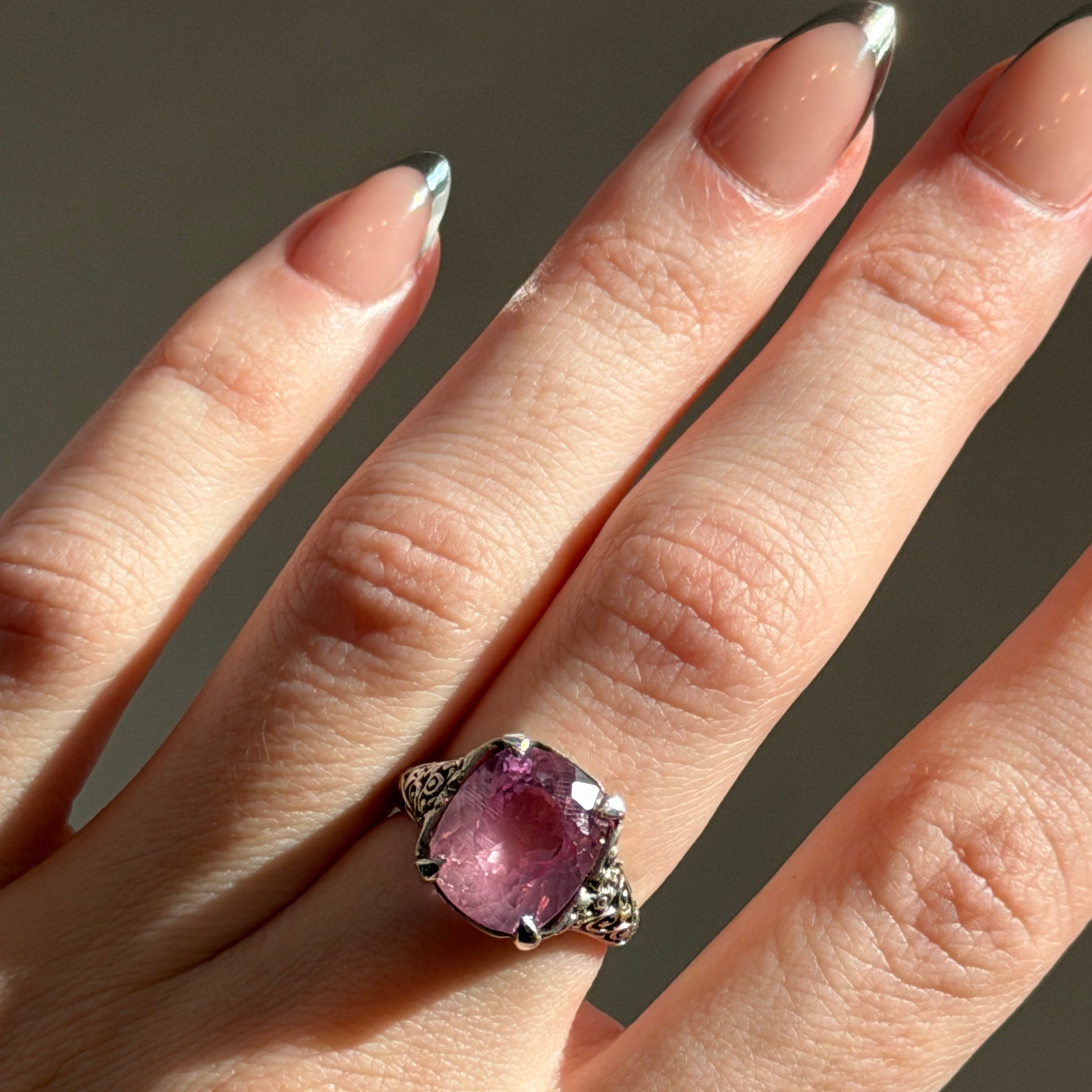 Vintage Pink Sapphire Filigree Ring