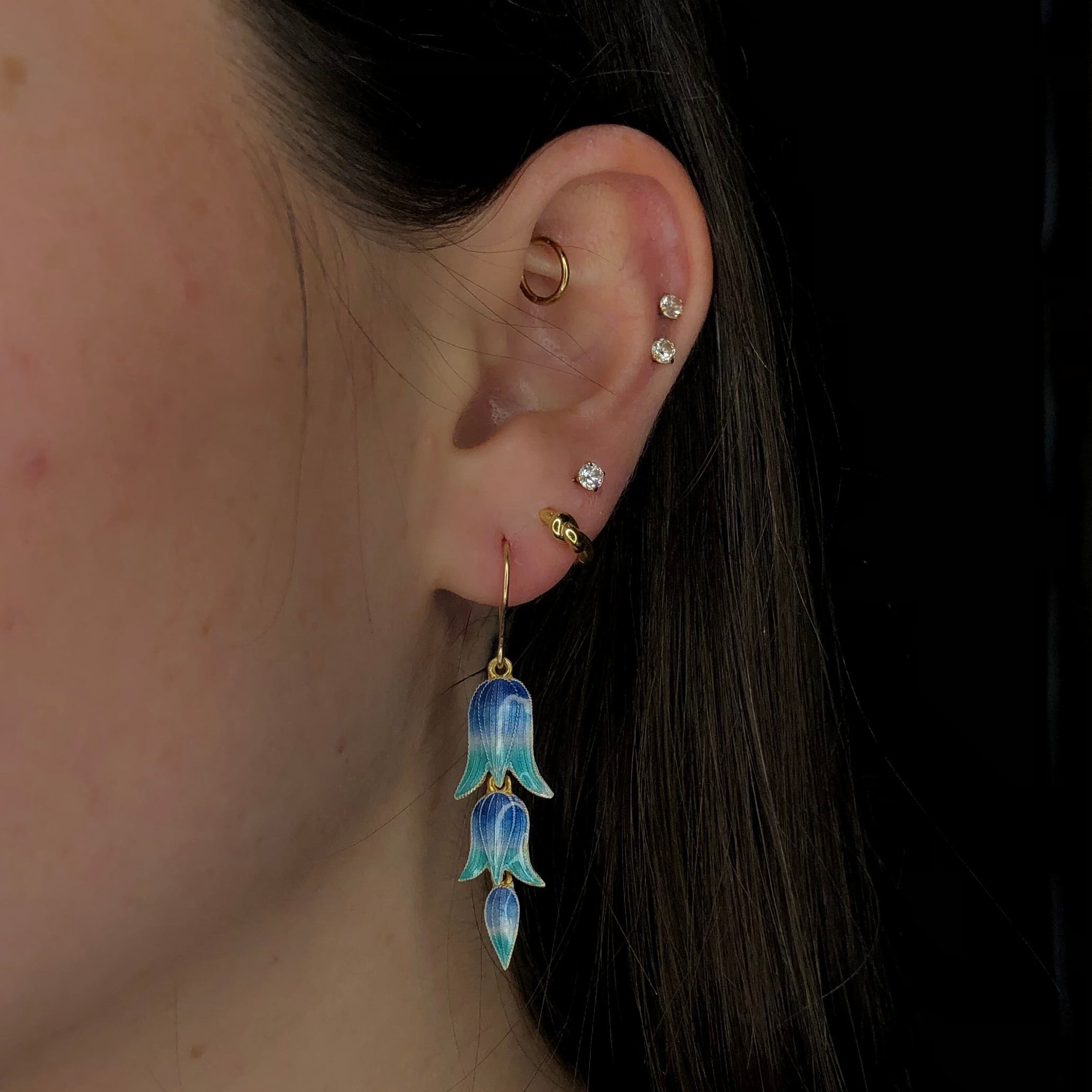 Vintage Enamel Flower Dangle Earrings