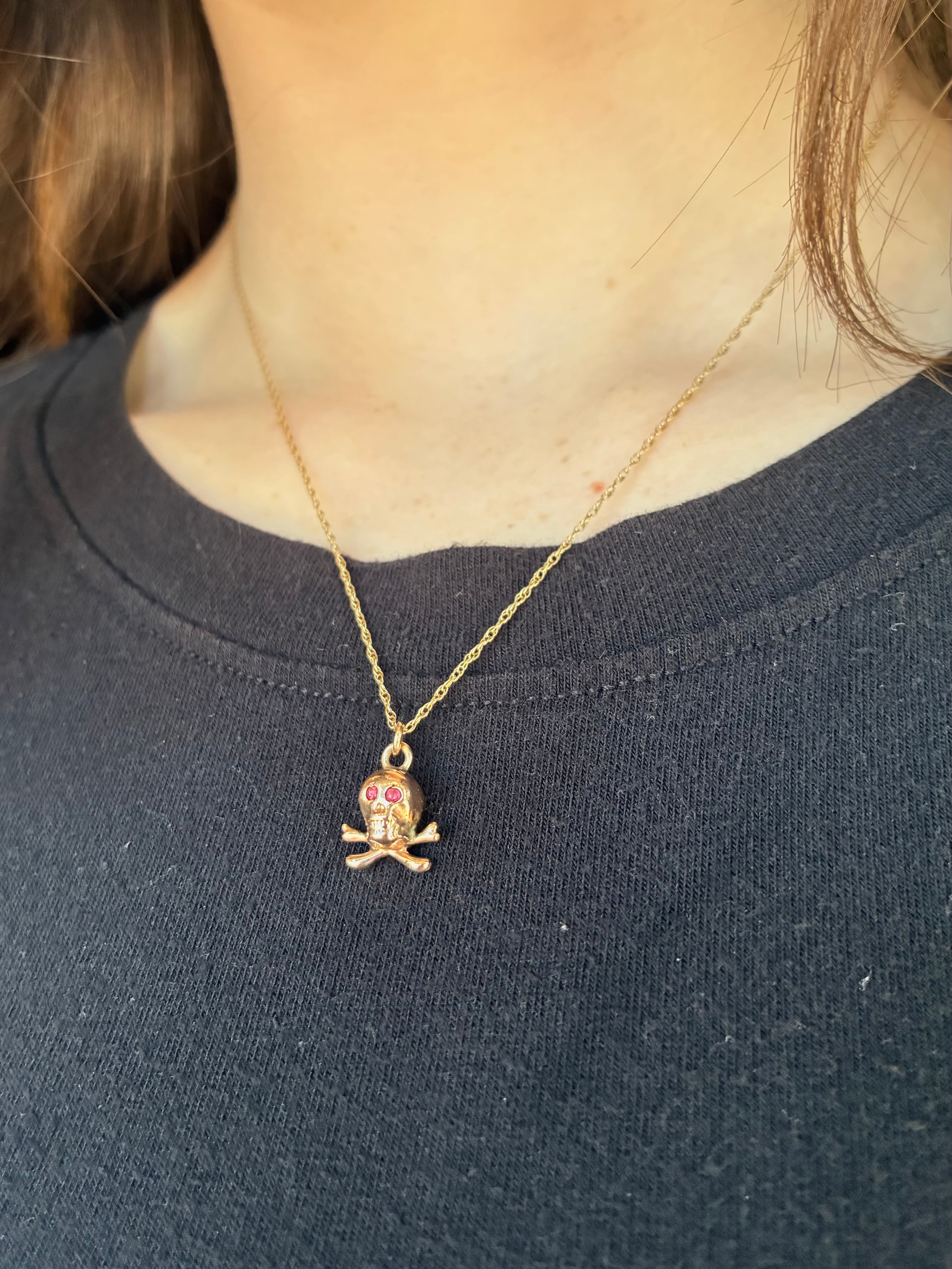 Very Rare Victorian 14k Skull with Ruby Eyes
