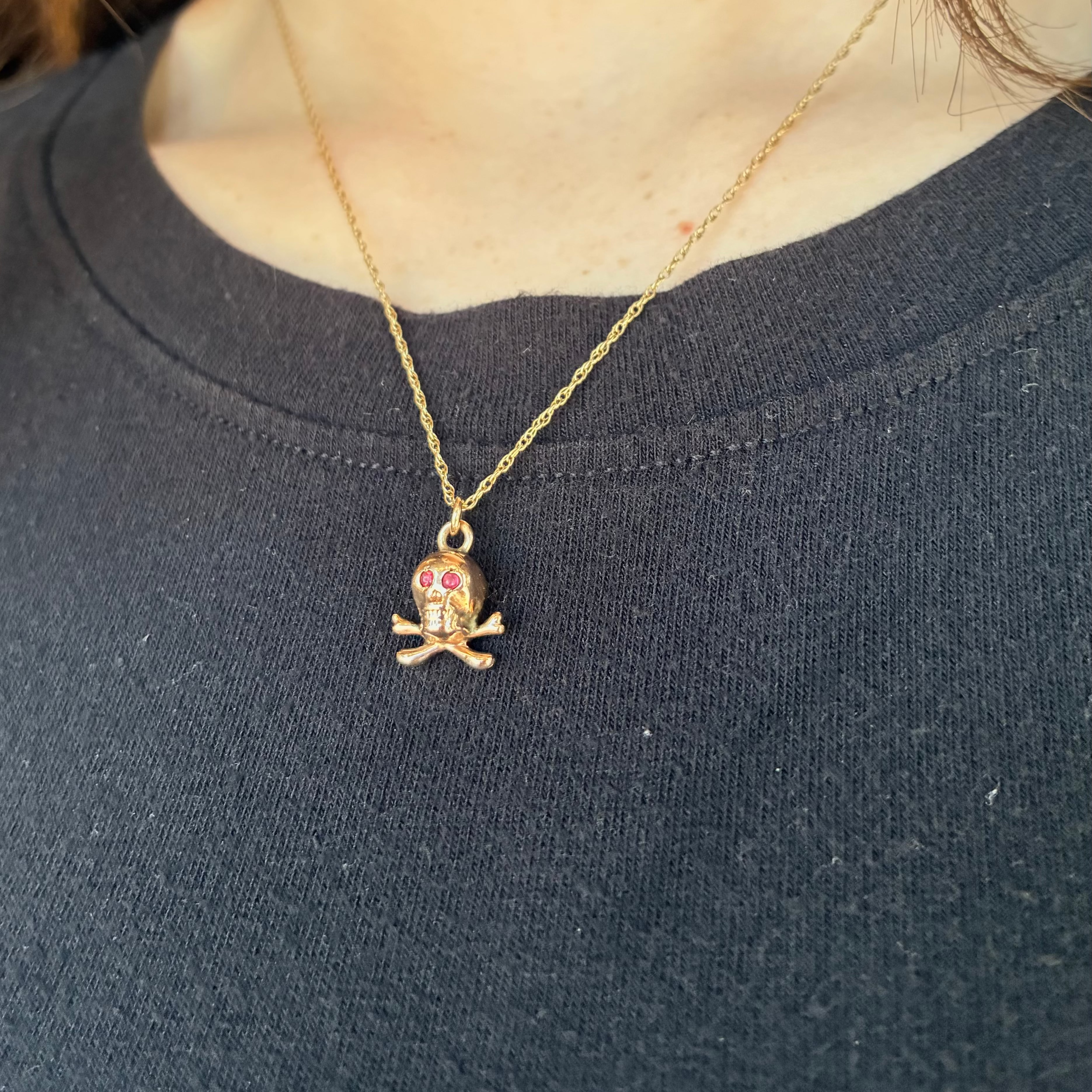 Very Rare Victorian 14k Skull with Ruby Eyes