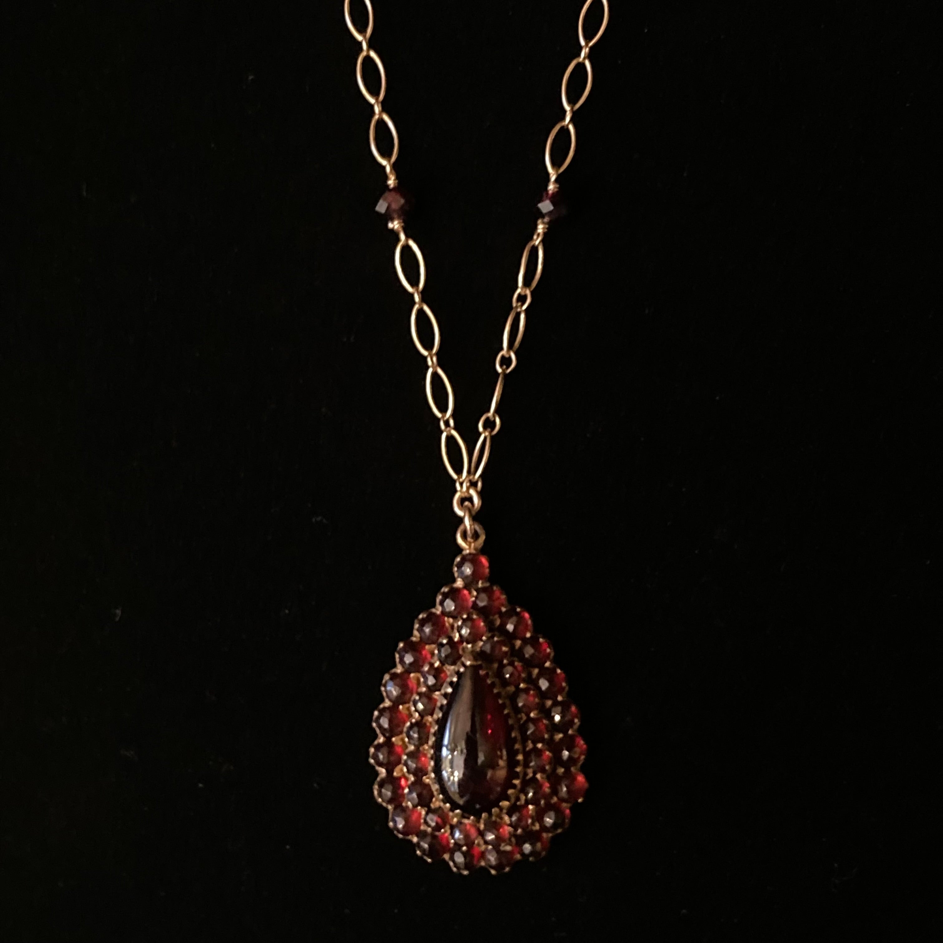 40% Off! Victorian Bohemian Garnet Pear Pendant Necklace
