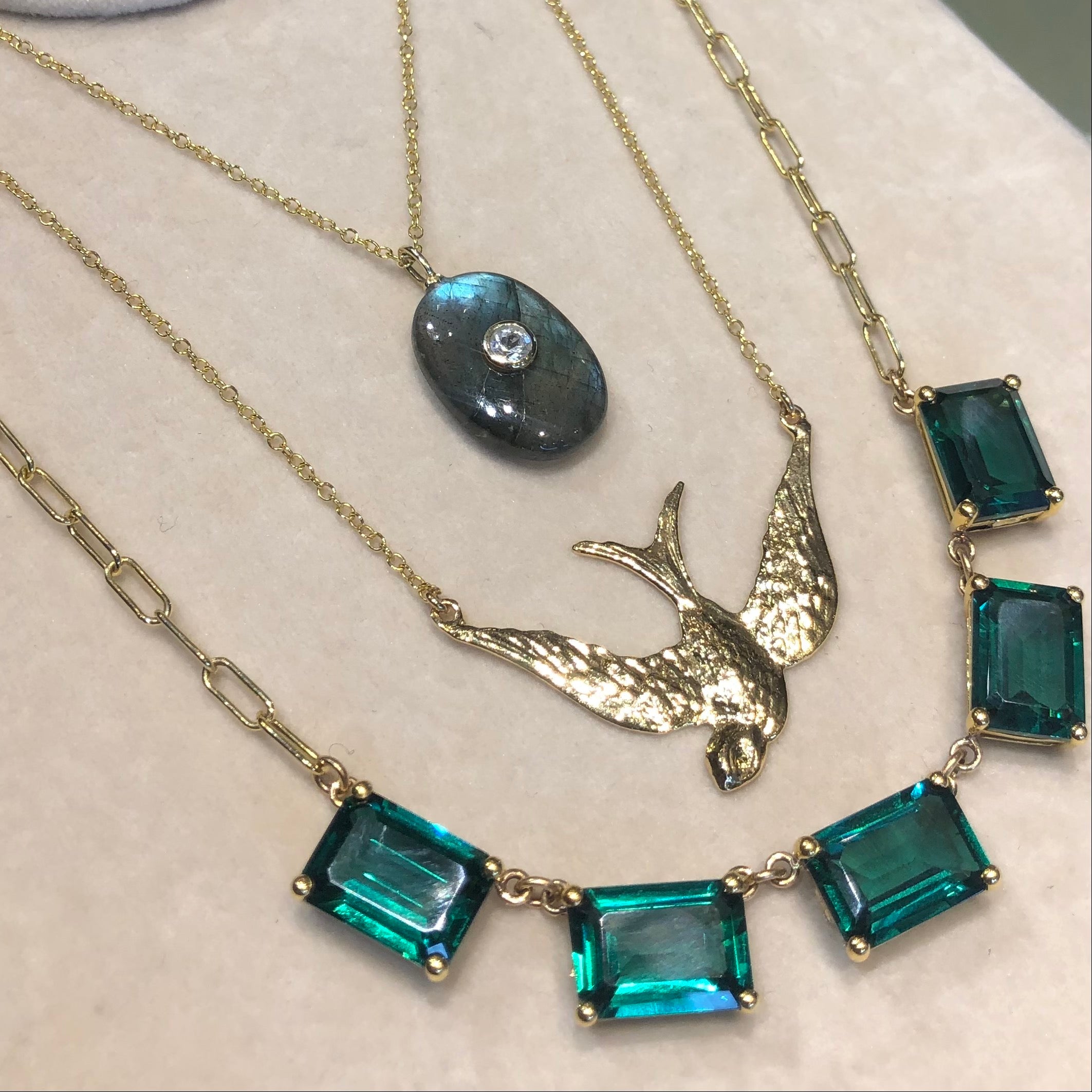 Paperclip Chain Emerald Five Stone