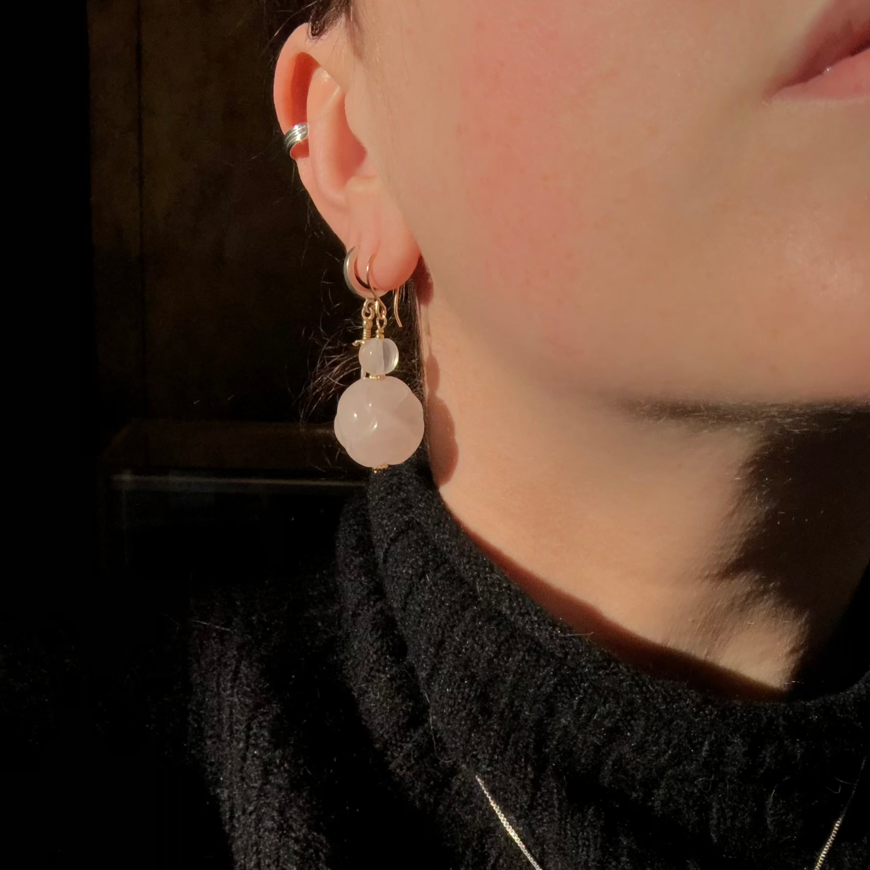 Antique Chinese Hand Carved Earrings