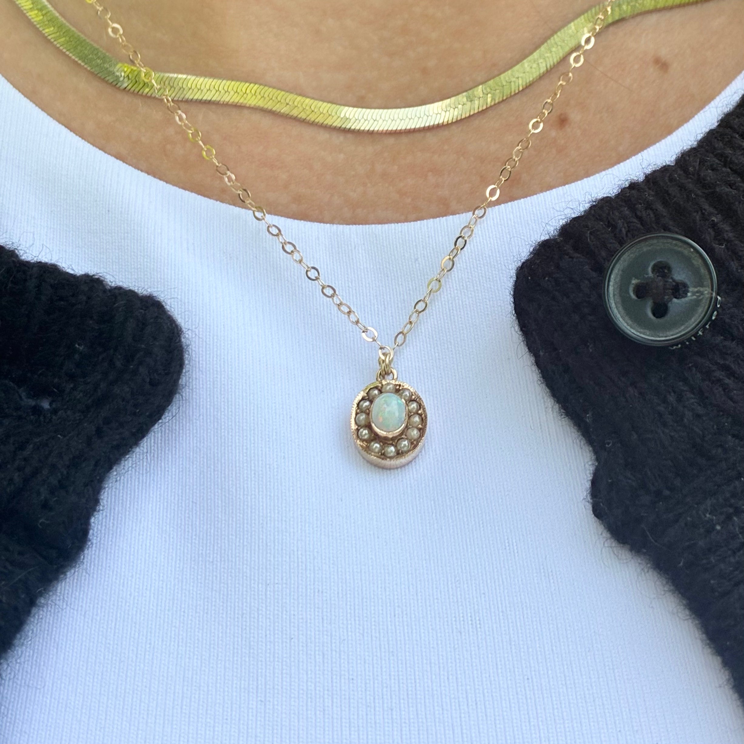 Antique Opal and Seed Pearl Necklace