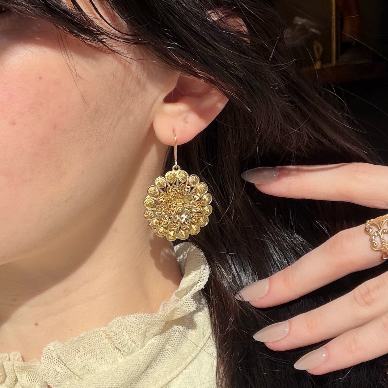Antique Cannetille Floral Drop Earrings