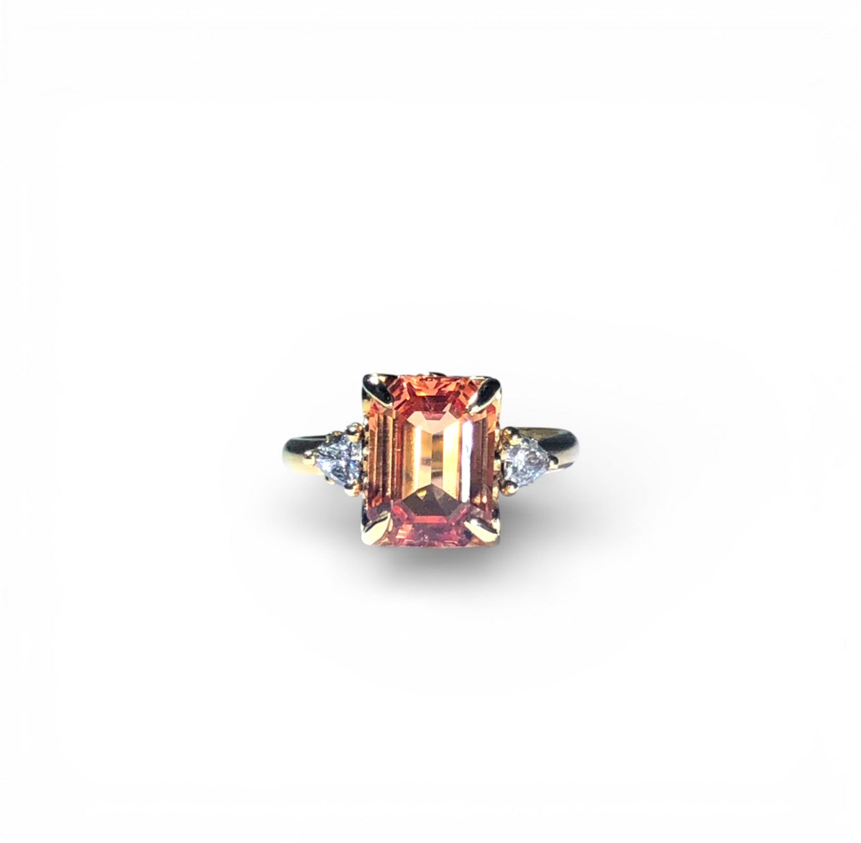 Radiant cut Peach Sapphire Ring