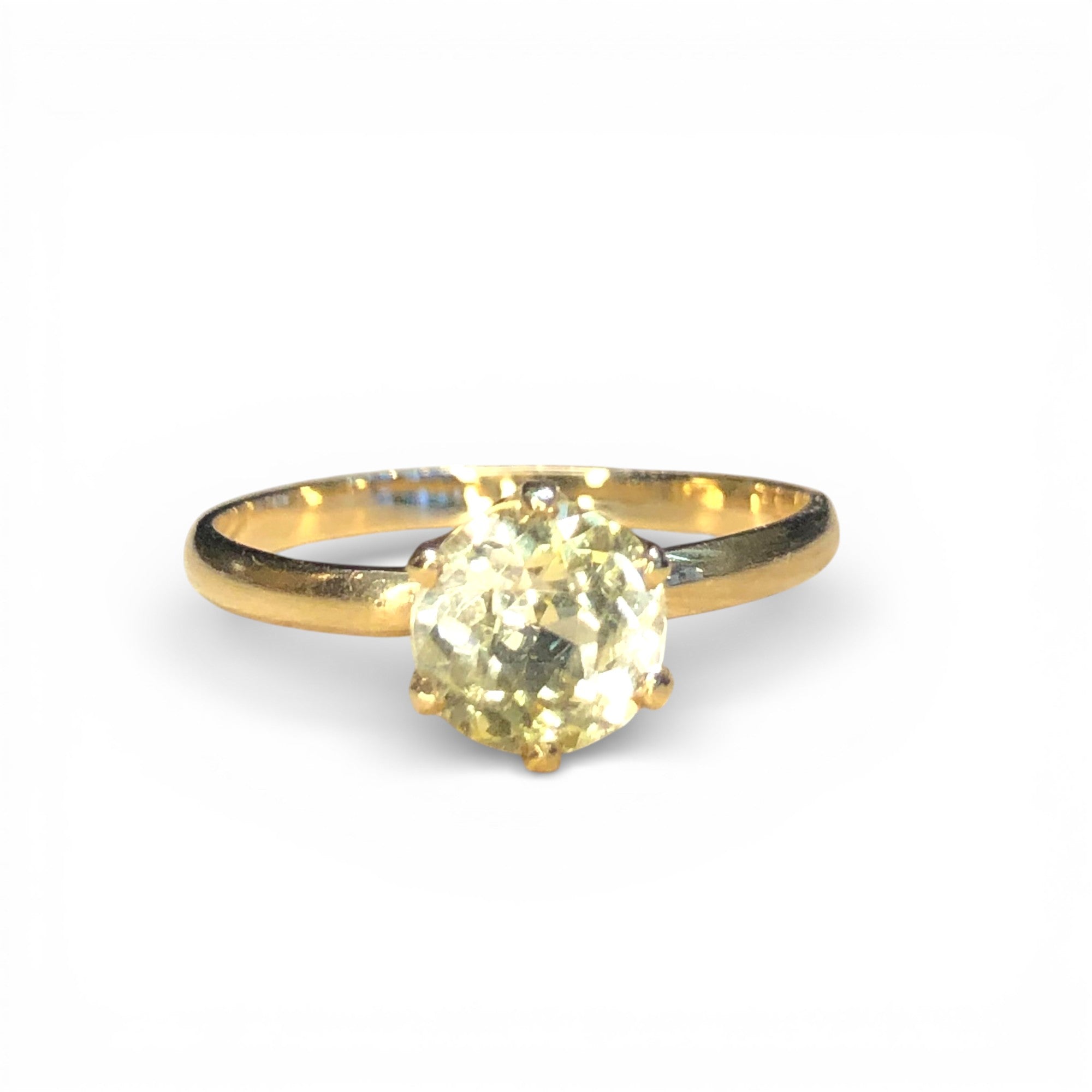 Antique Old Euro Cut Yellow Sapphire Solitaire Ring