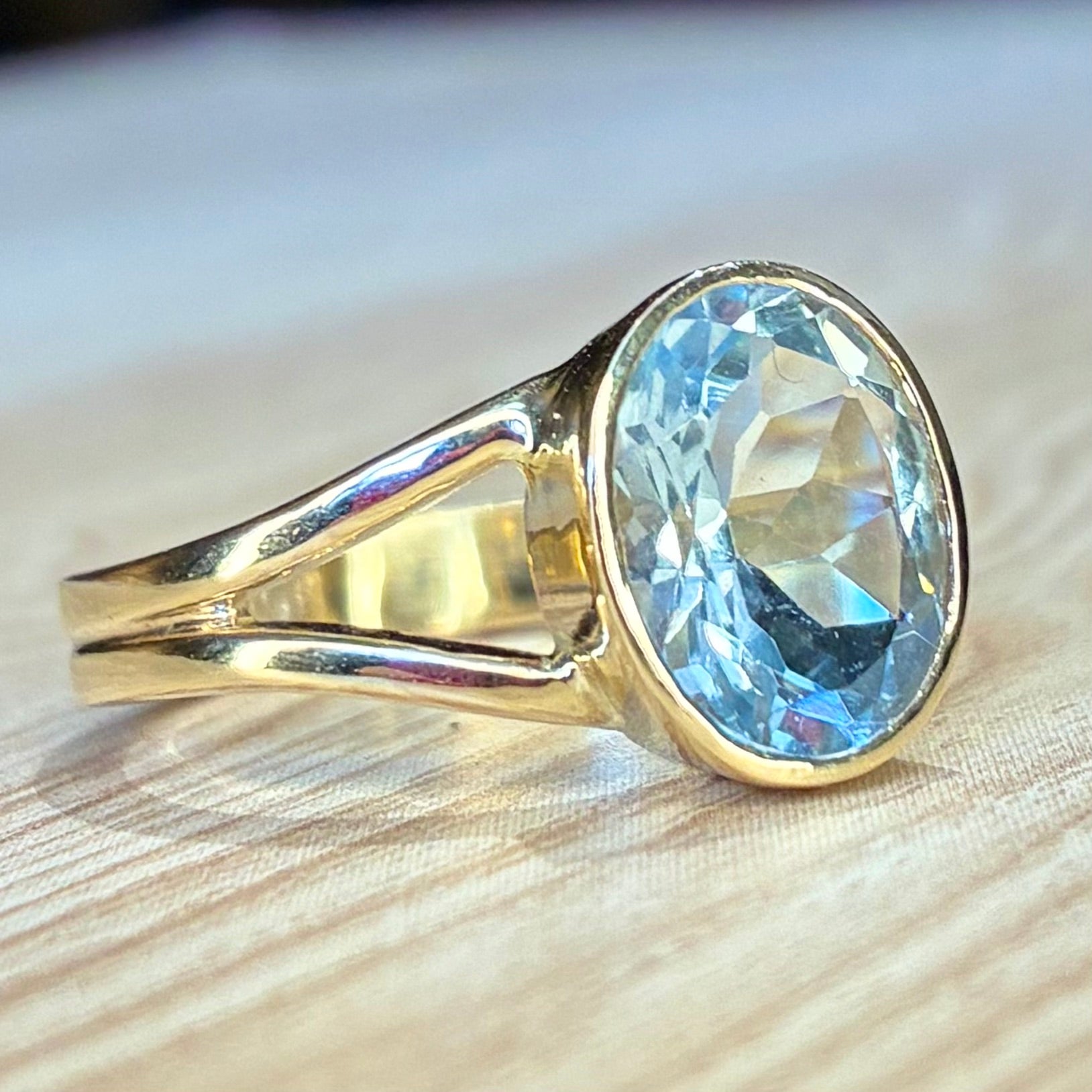 Aquamarine Bezel Split Shank