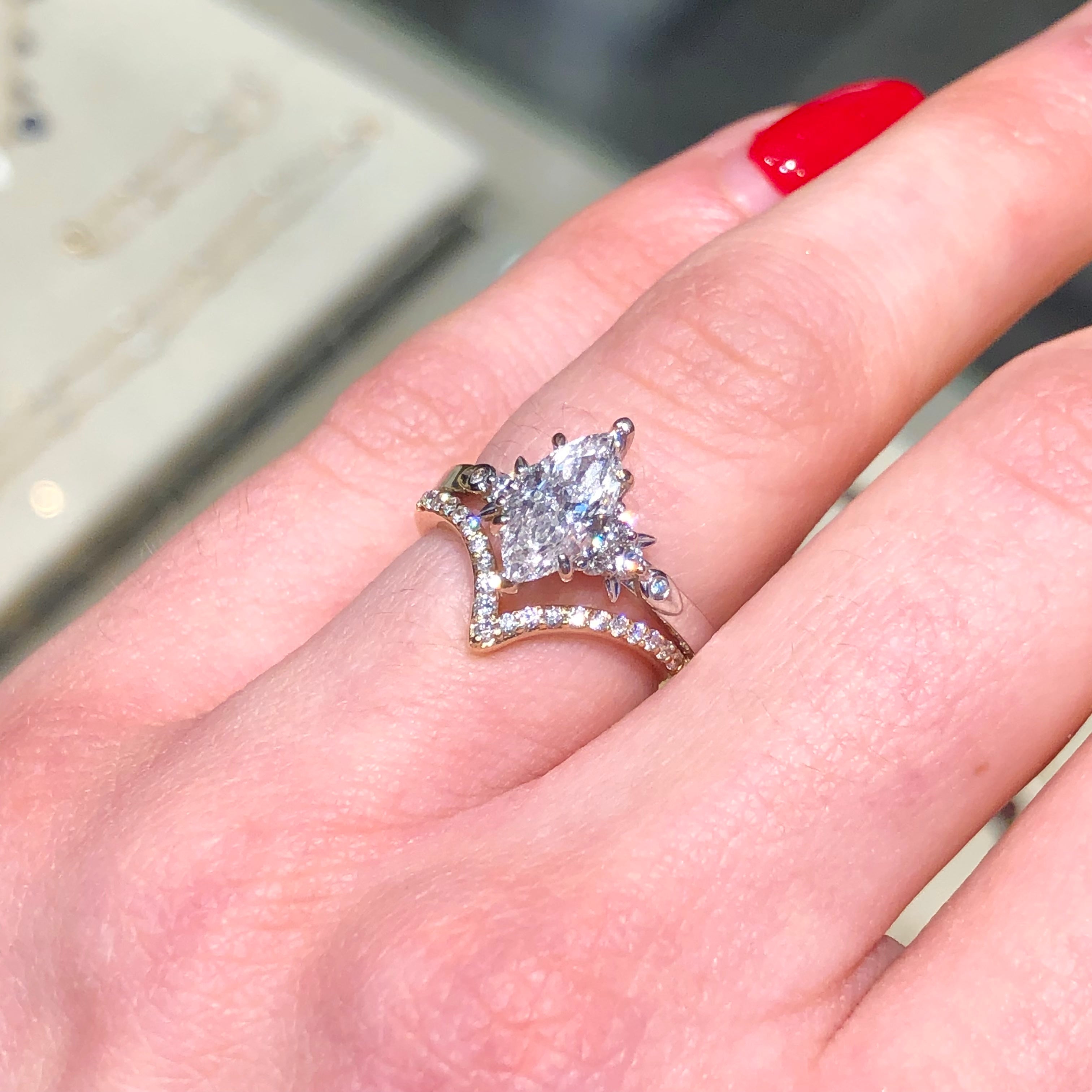 The Leafy Accented Marquise Ring