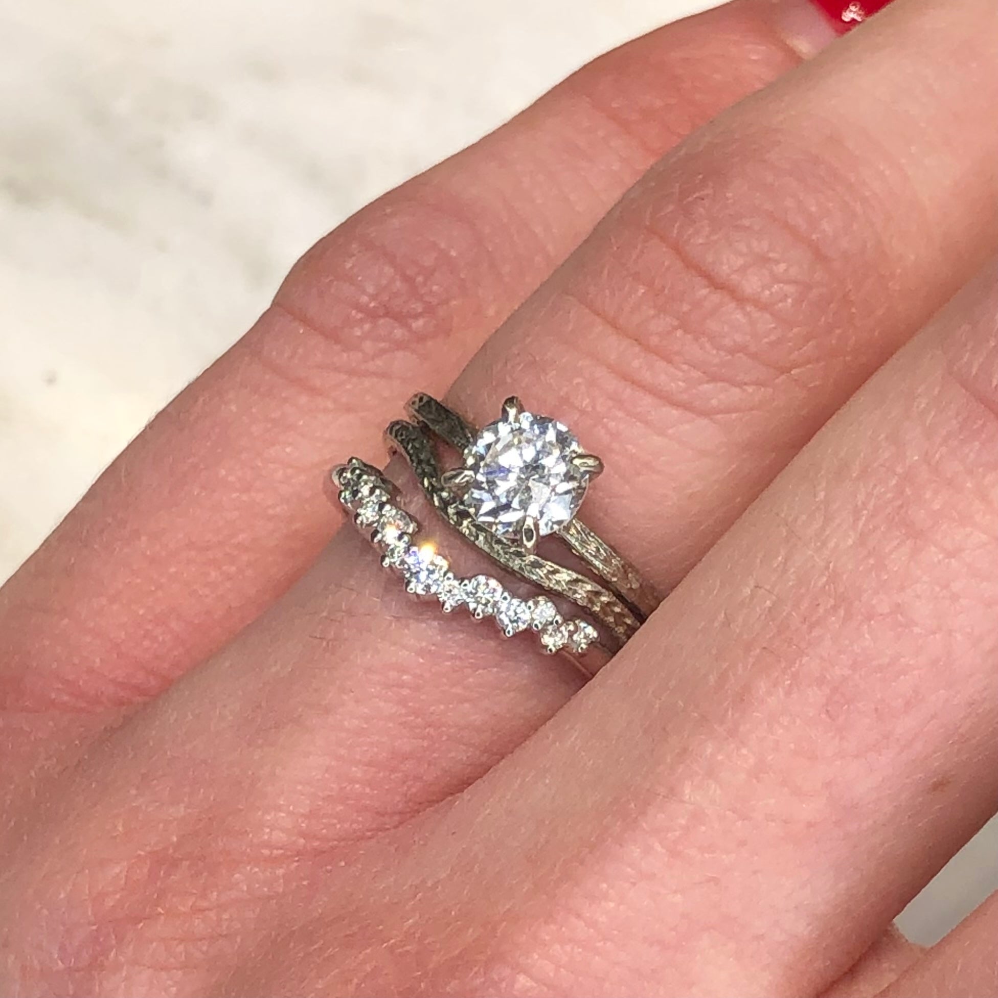 Old Euro Diamond White Gold Wheat Solitaire