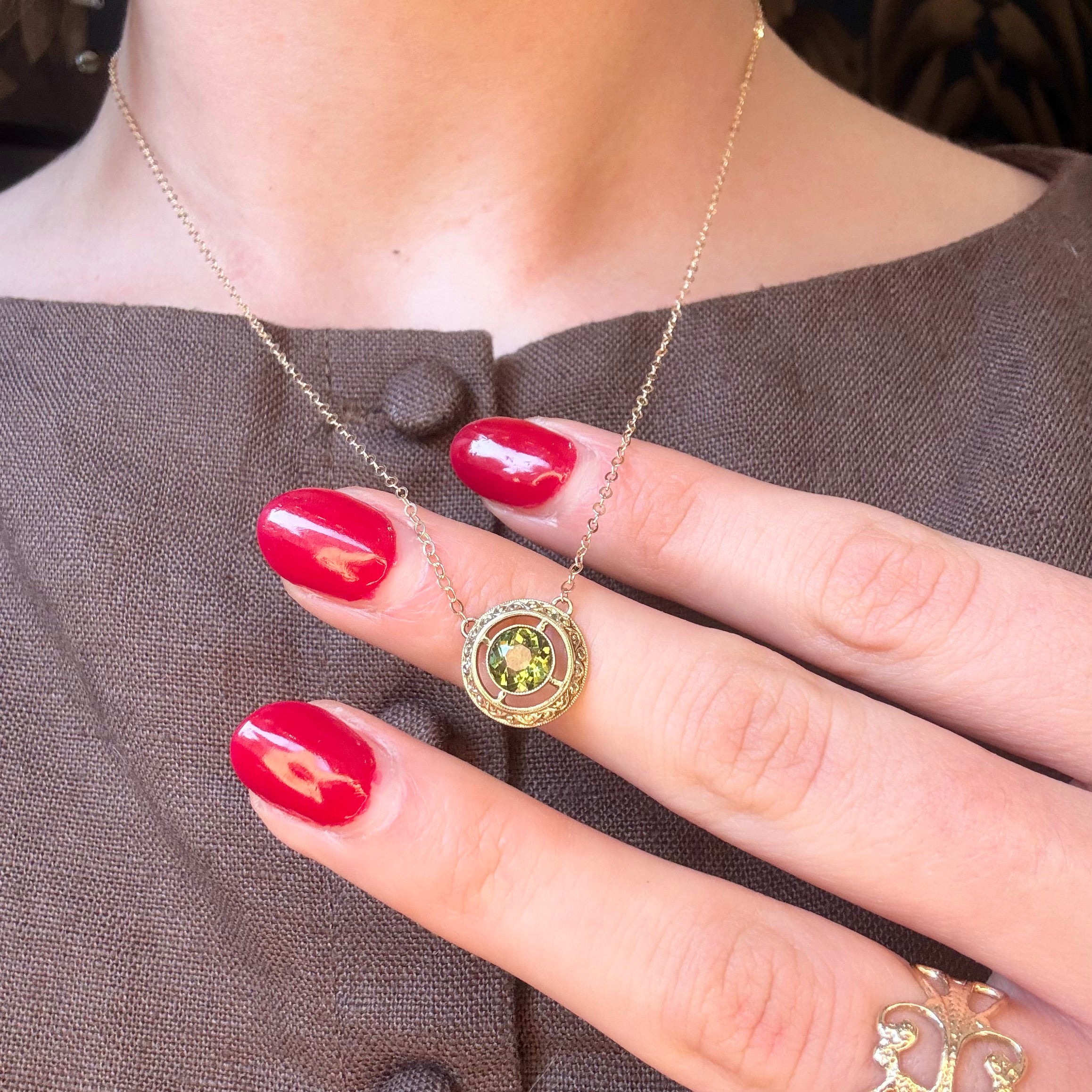 Antique Victorian 14k and Faux Peridot