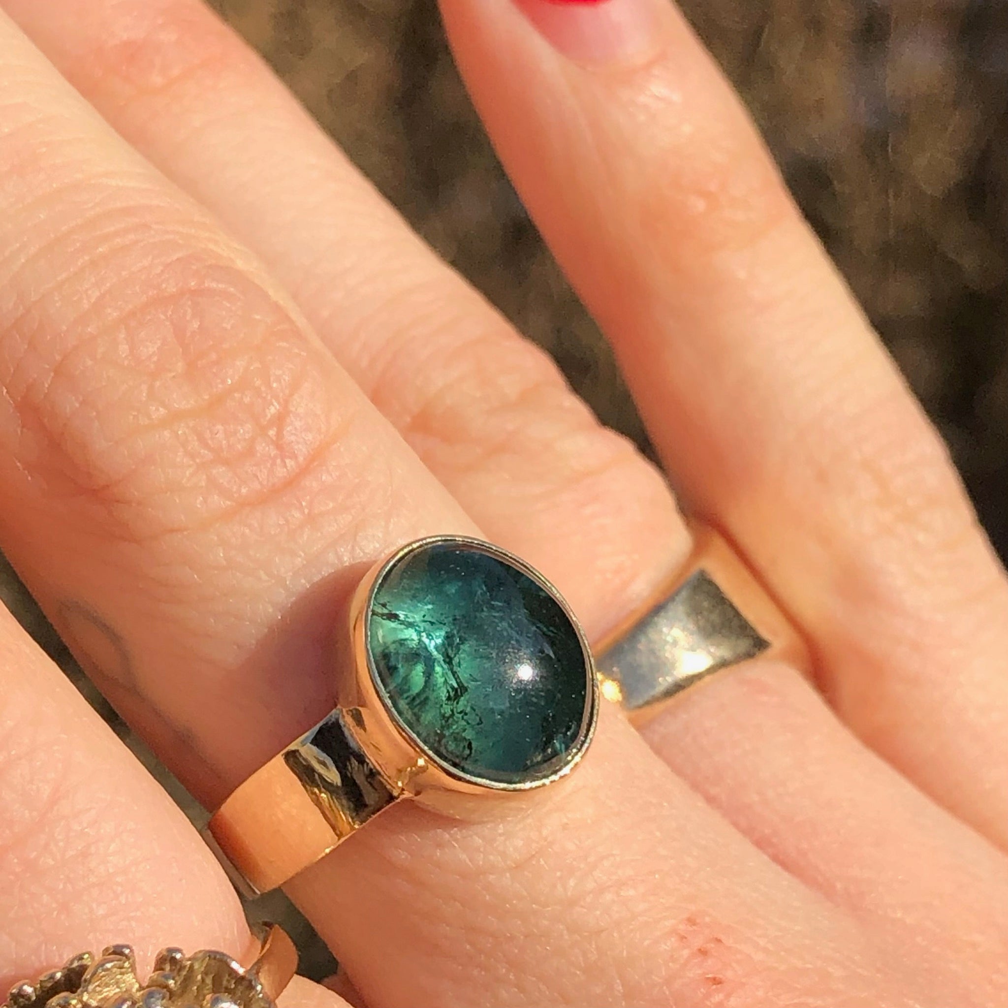 Oval Green Cabochon Tourmaline Ring