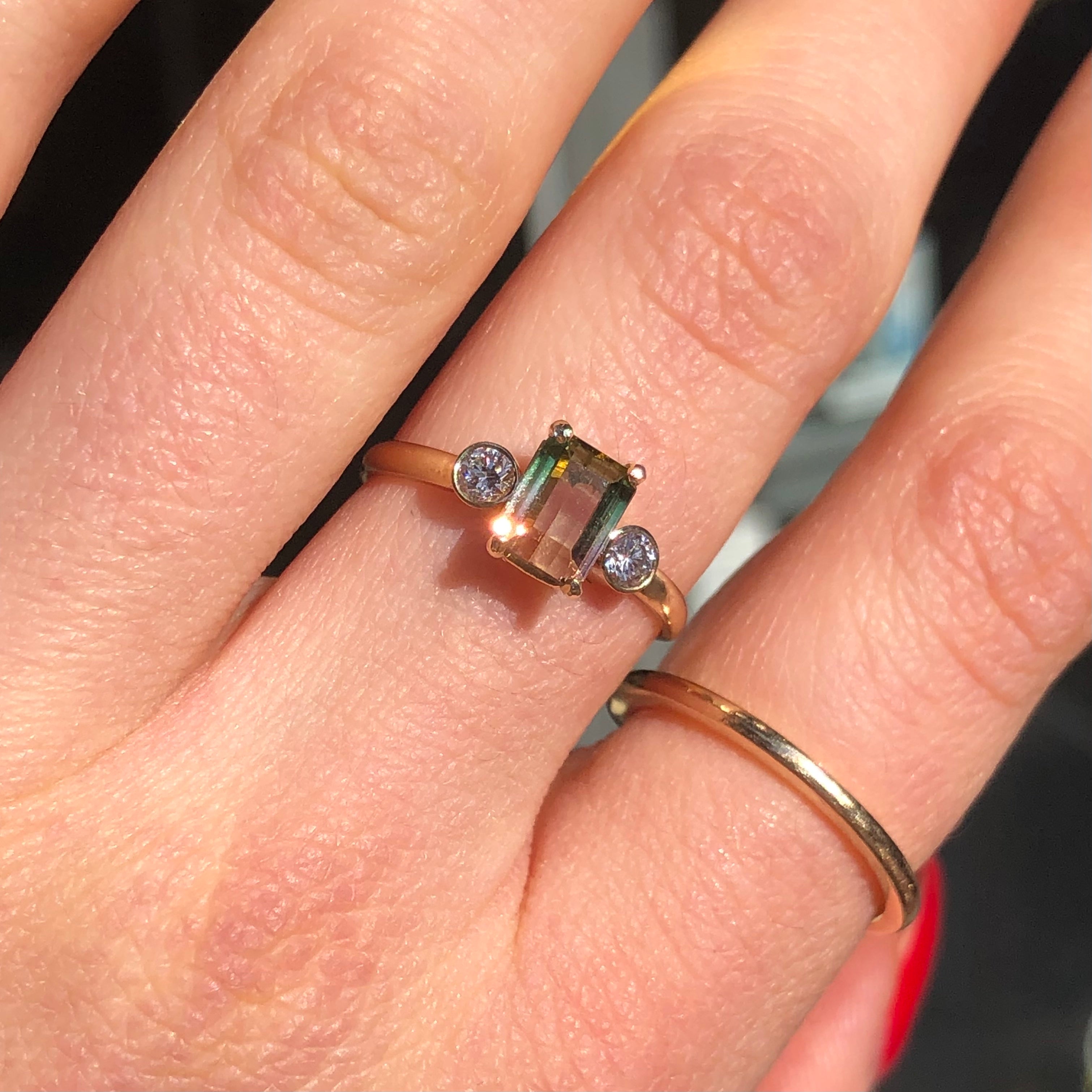 Watermelon Tourmaline Trio Ring