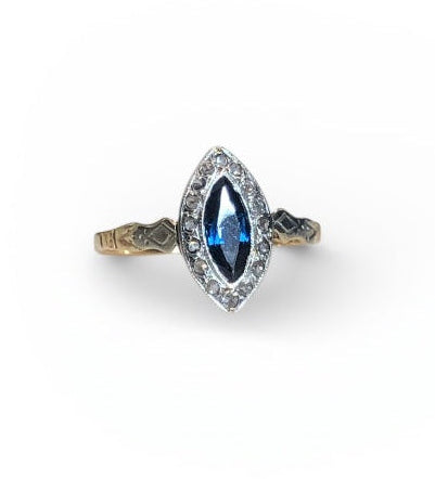Antique Teal Sapphire and Diamond Engagement Ring